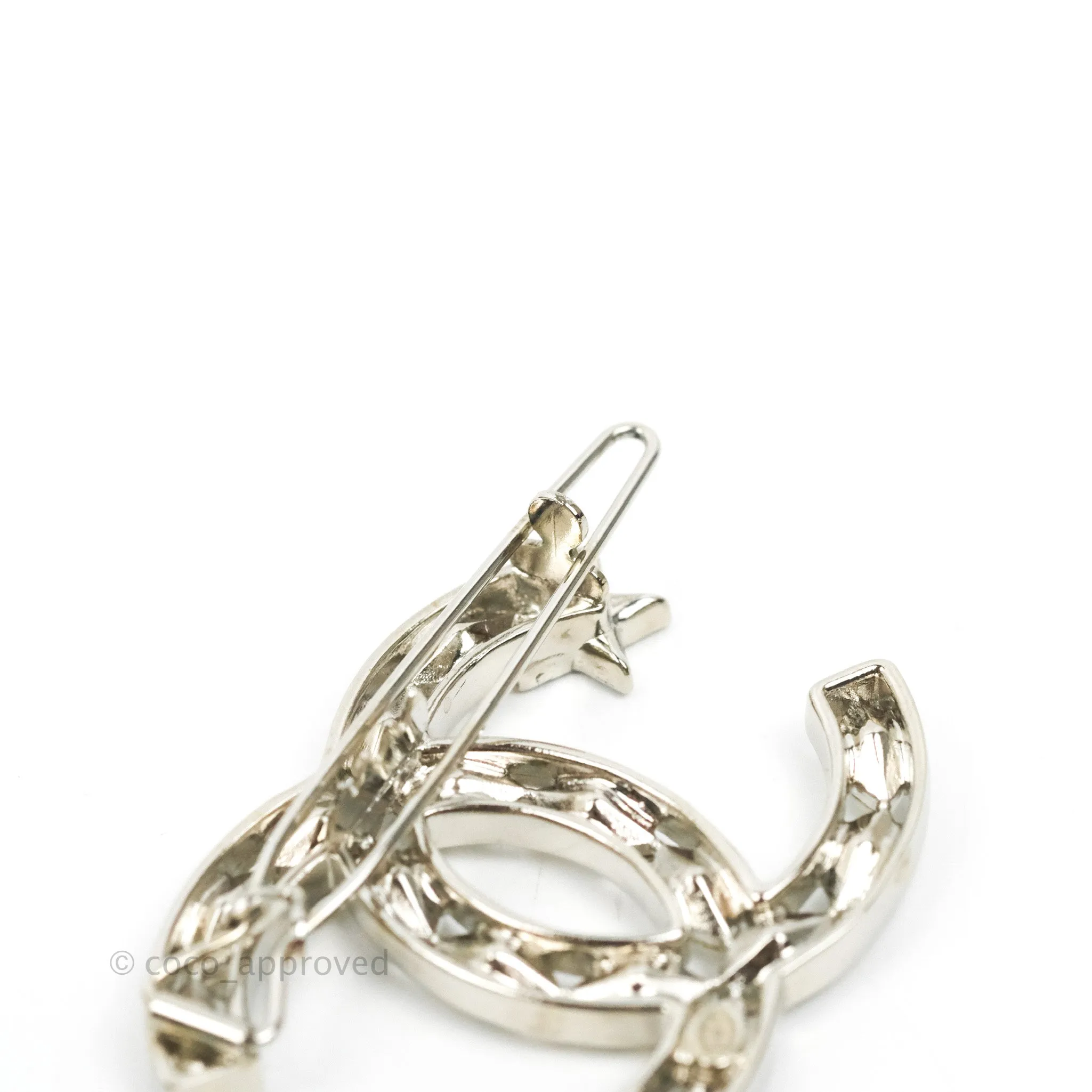 Chanel CC Crystal Star Hair Clip Silver Tone 20P