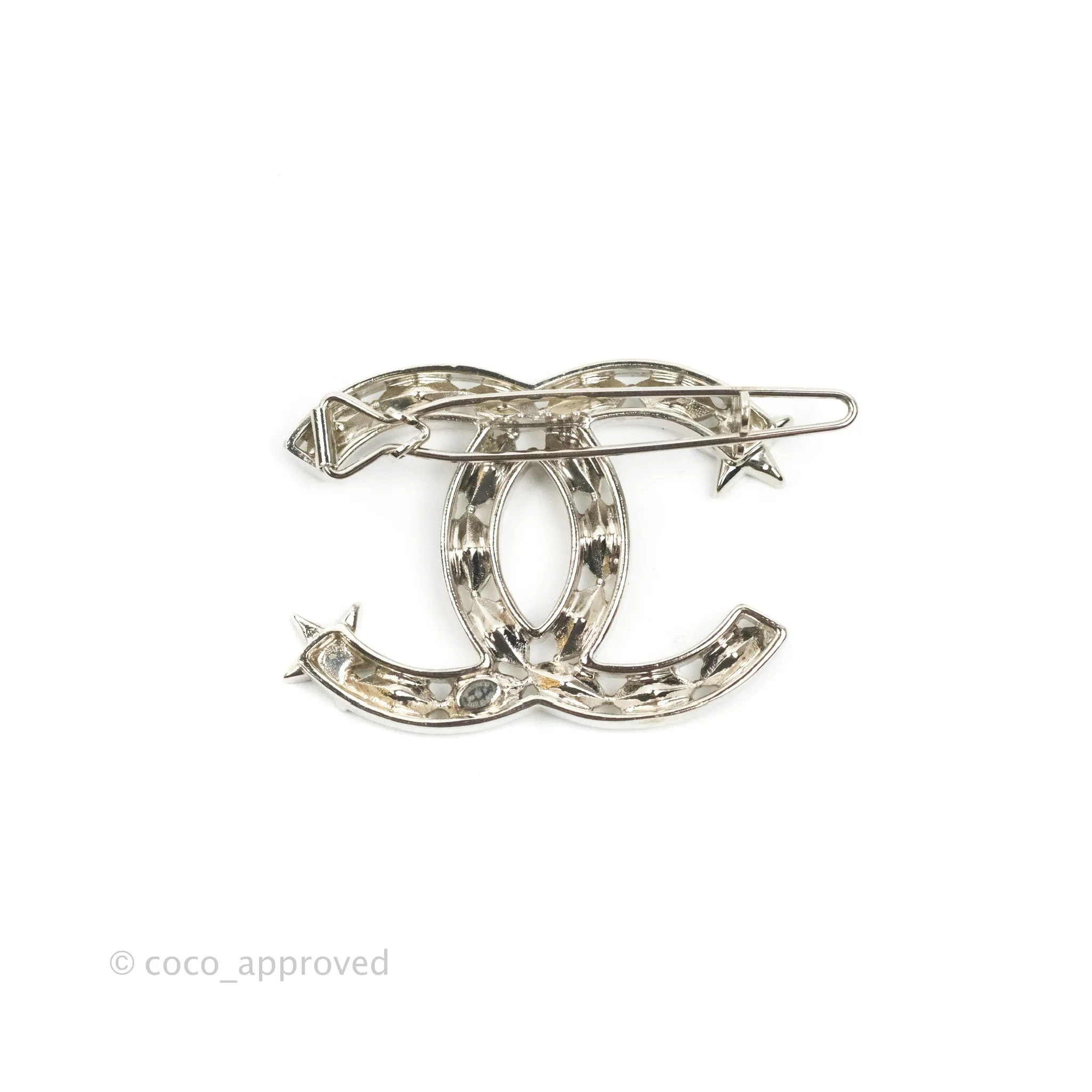 Chanel CC Crystal Star Hair Clip Silver Tone 20P