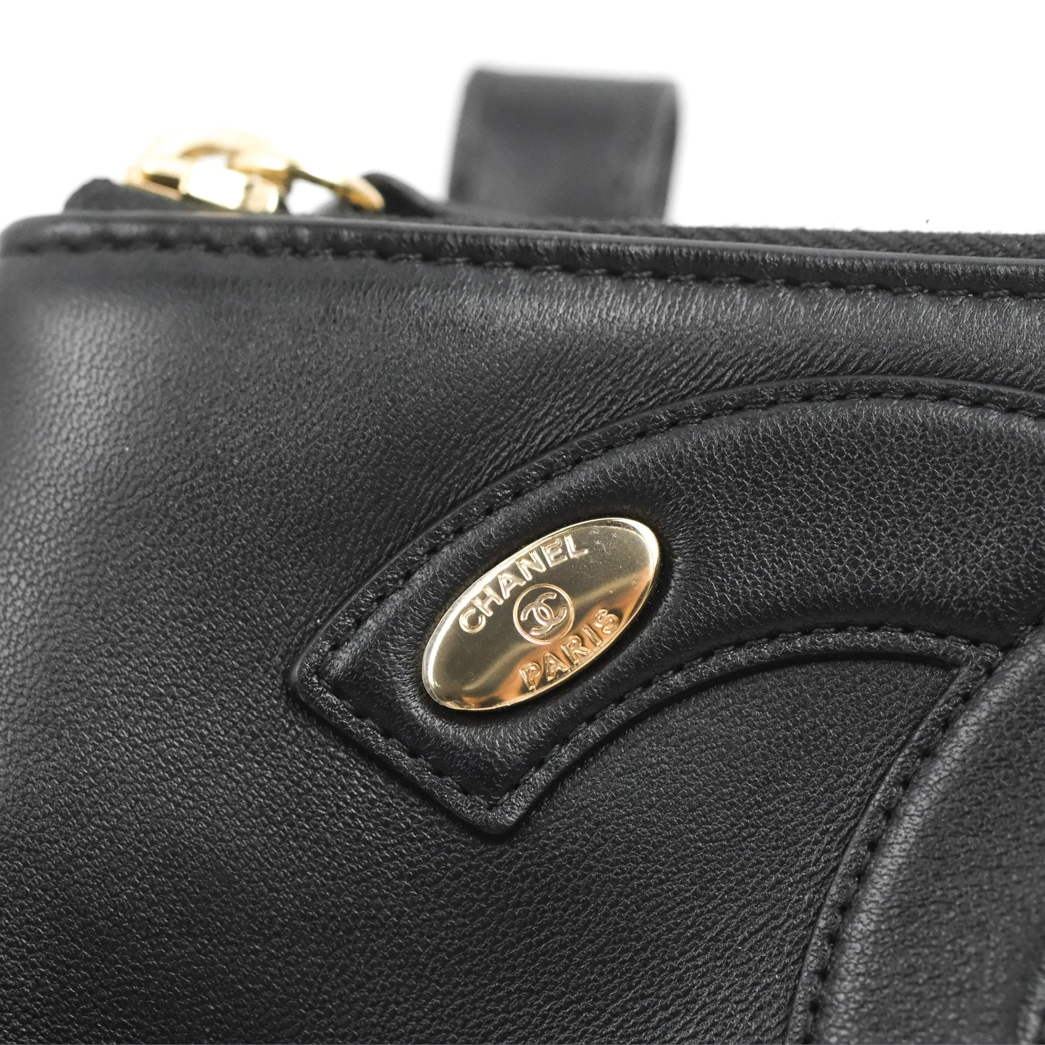 Chanel CC Mania Waist Belt Bag Black Lambskin Gold Hardware