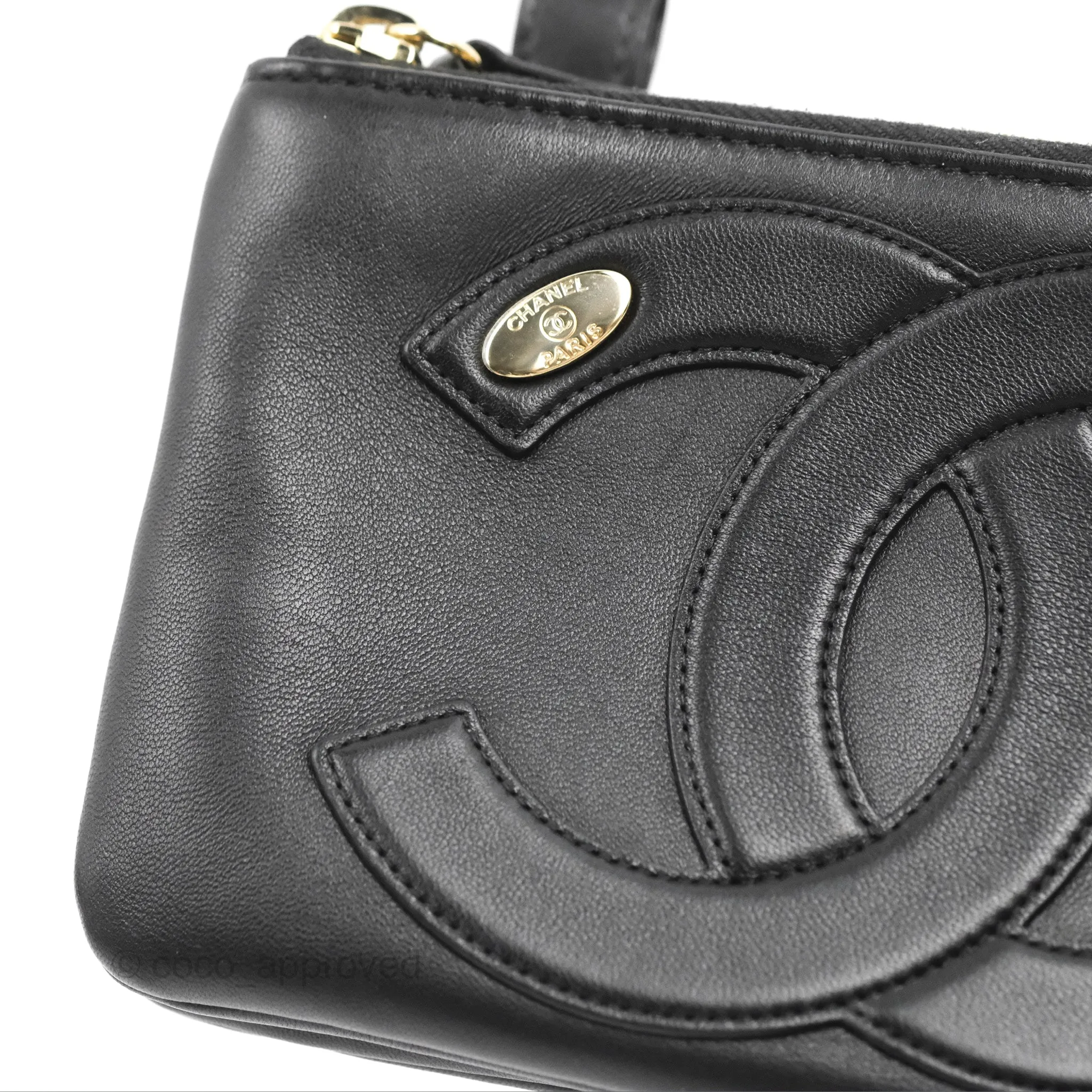 Chanel CC Mania Waist Belt Bag Black Lambskin Gold Hardware