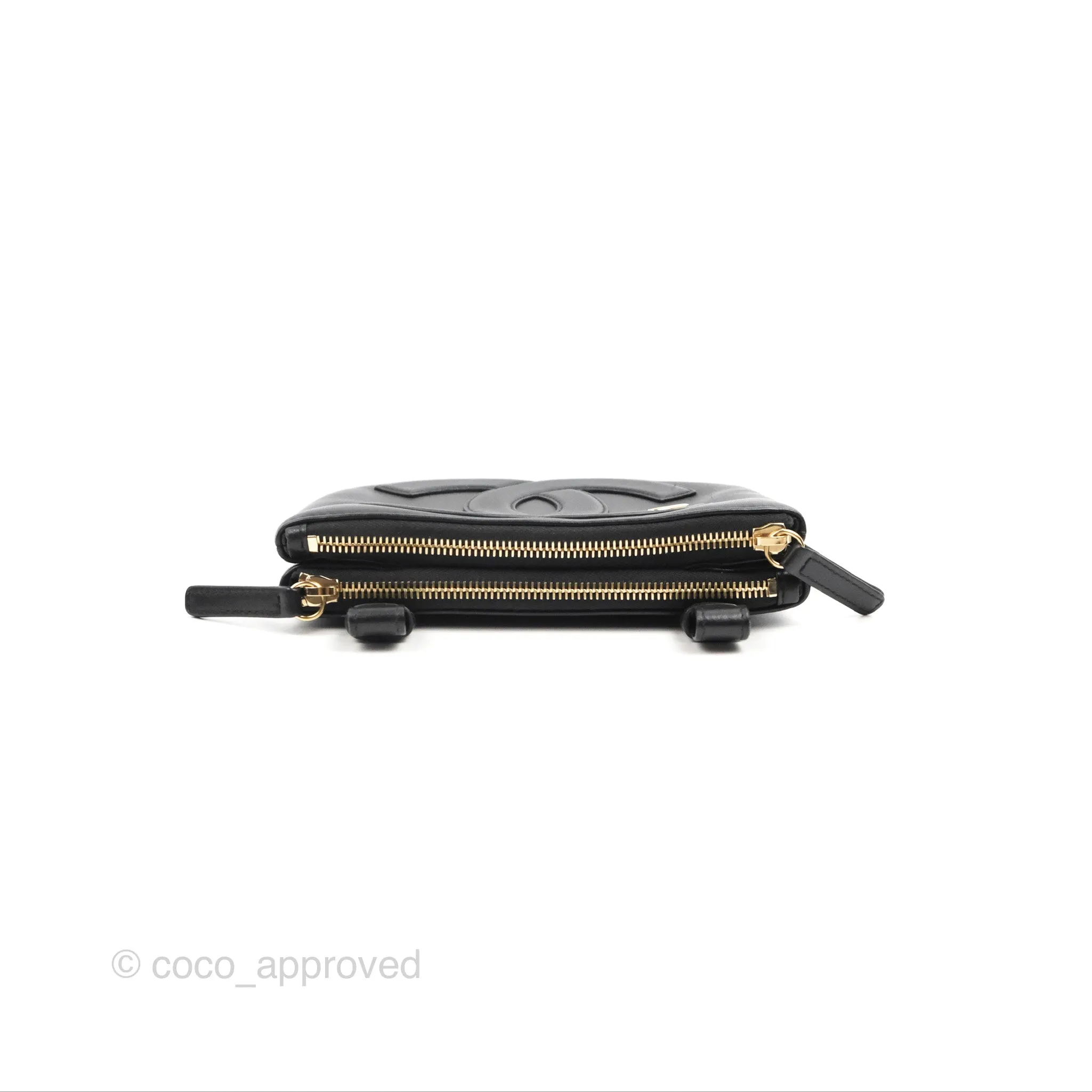 Chanel CC Mania Waist Belt Bag Black Lambskin Gold Hardware