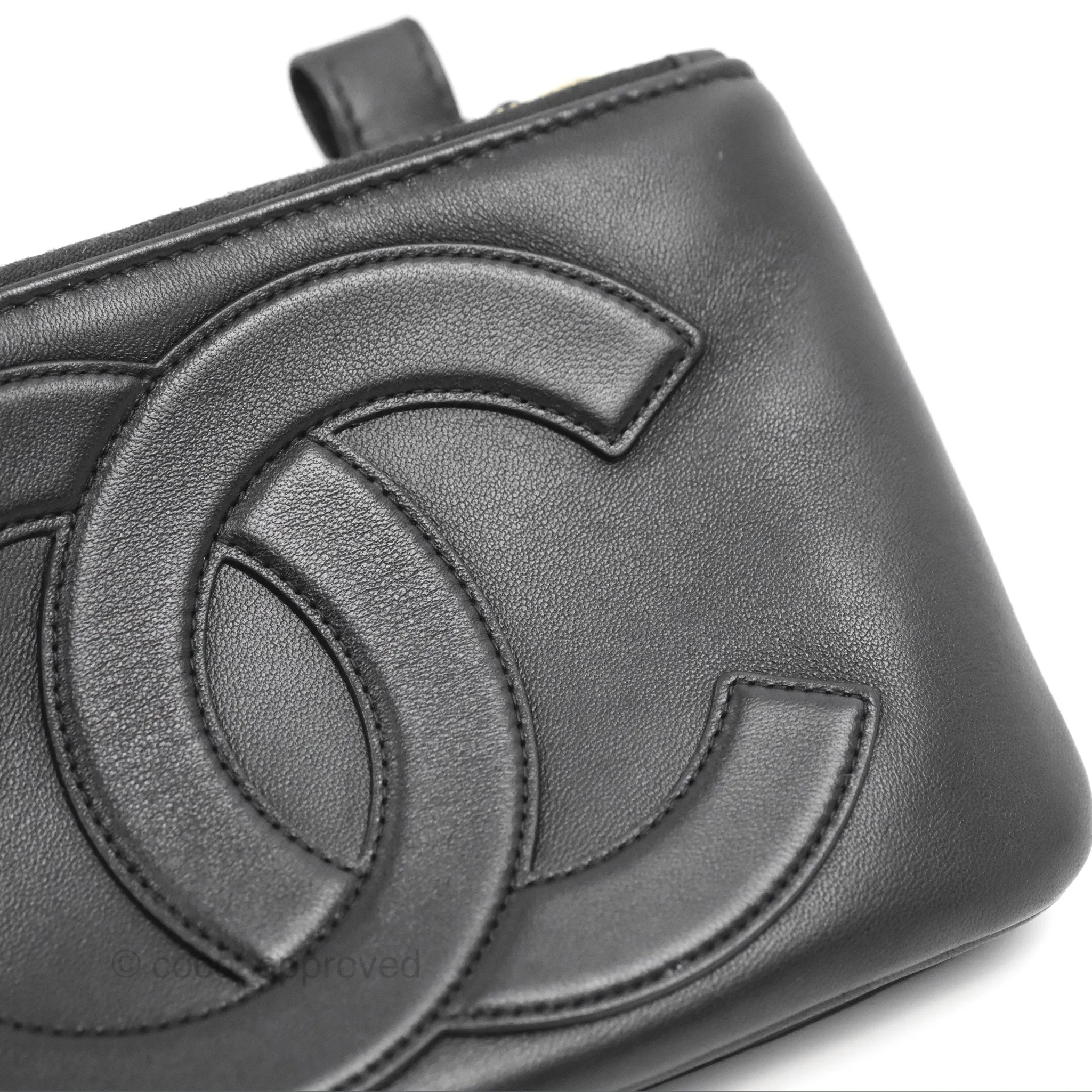 Chanel CC Mania Waist Belt Bag Black Lambskin Gold Hardware