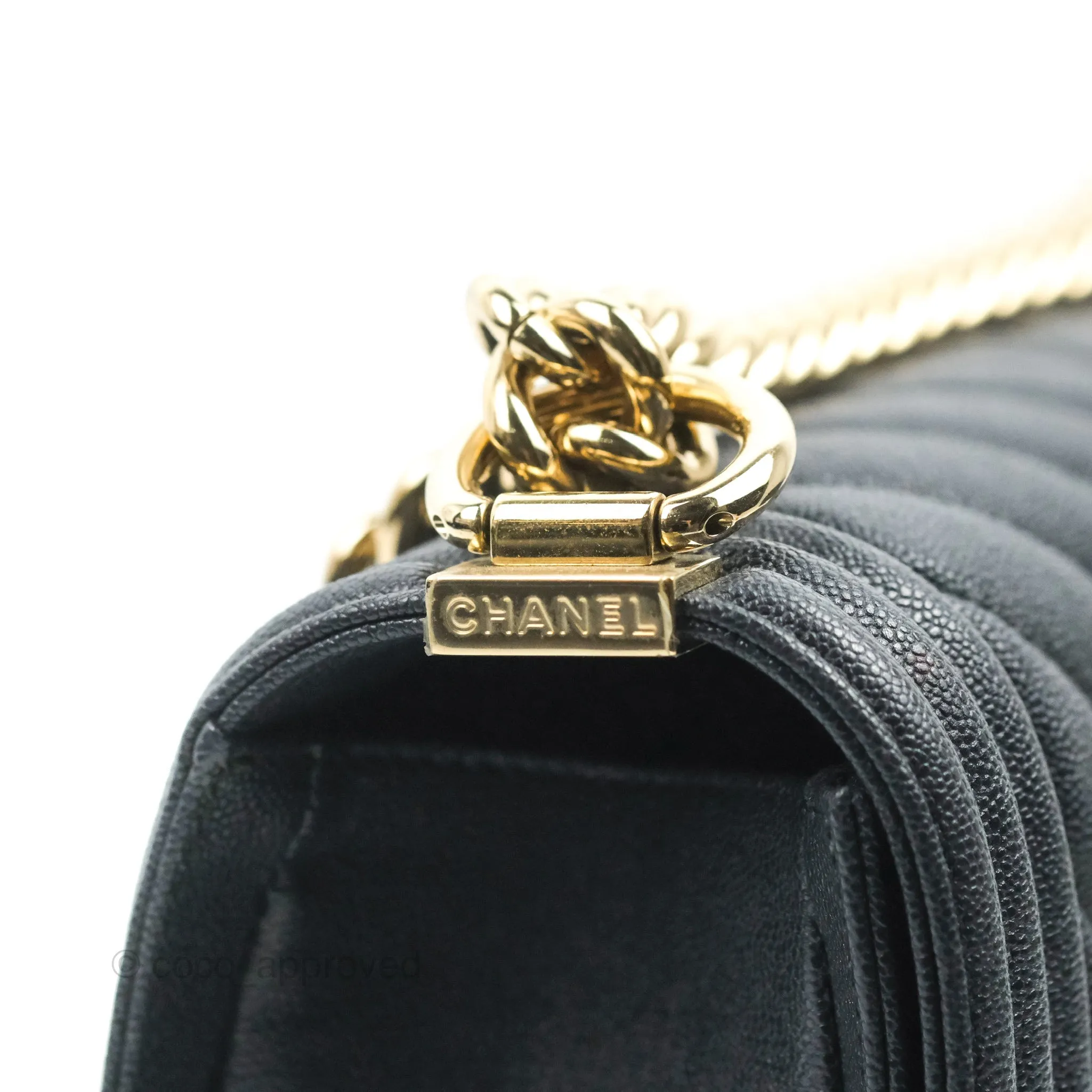 Chanel Chevron Medium Boy Dark Navy Caviar Gold Hardware