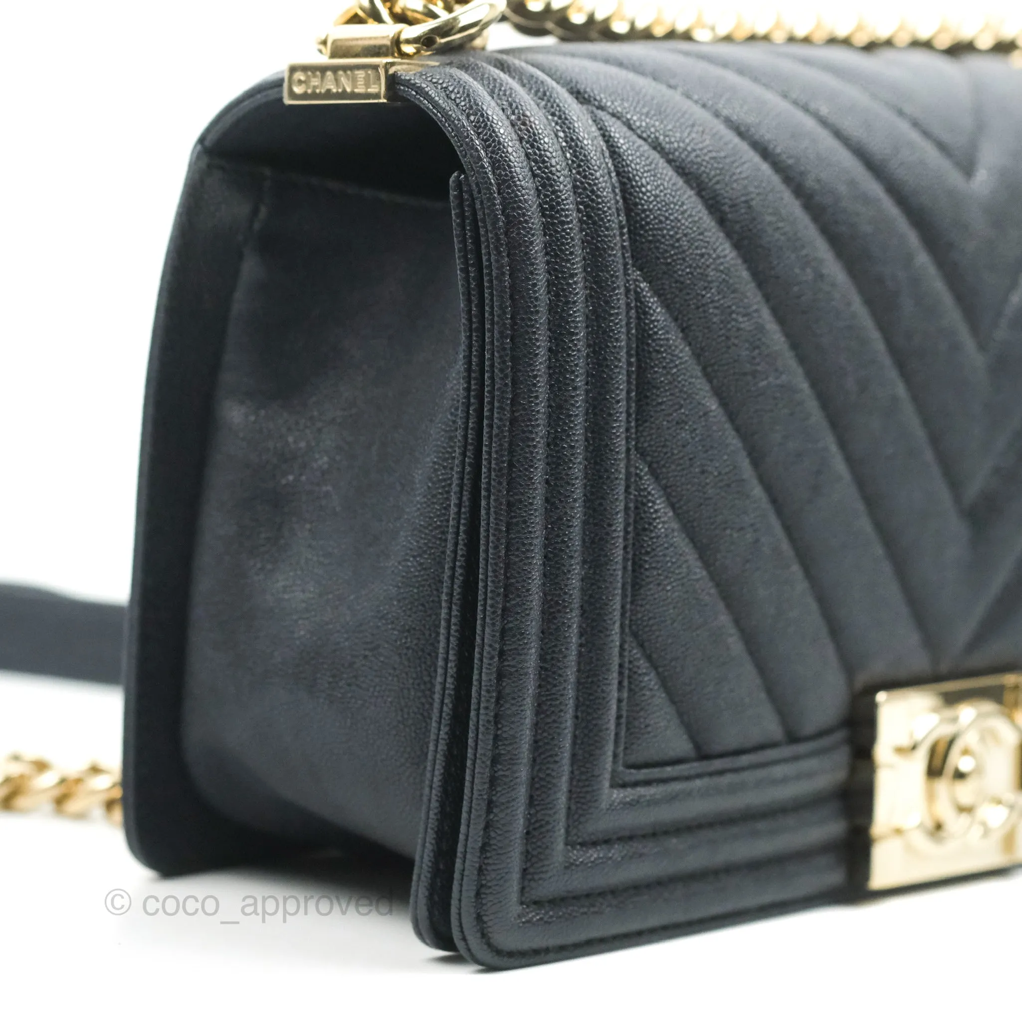 Chanel Chevron Medium Boy Dark Navy Caviar Gold Hardware