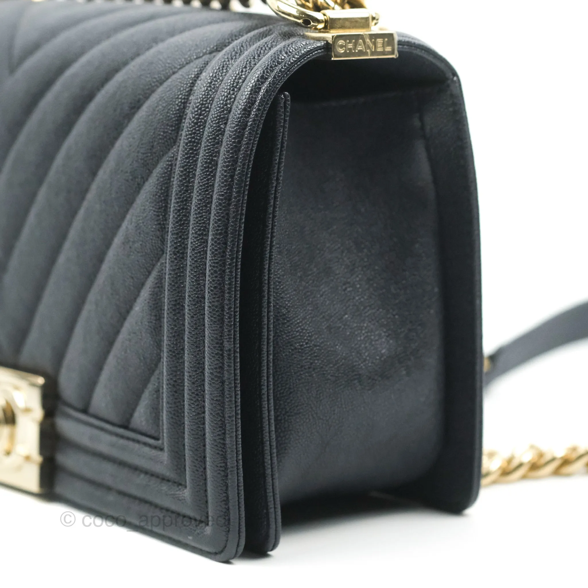 Chanel Chevron Medium Boy Dark Navy Caviar Gold Hardware