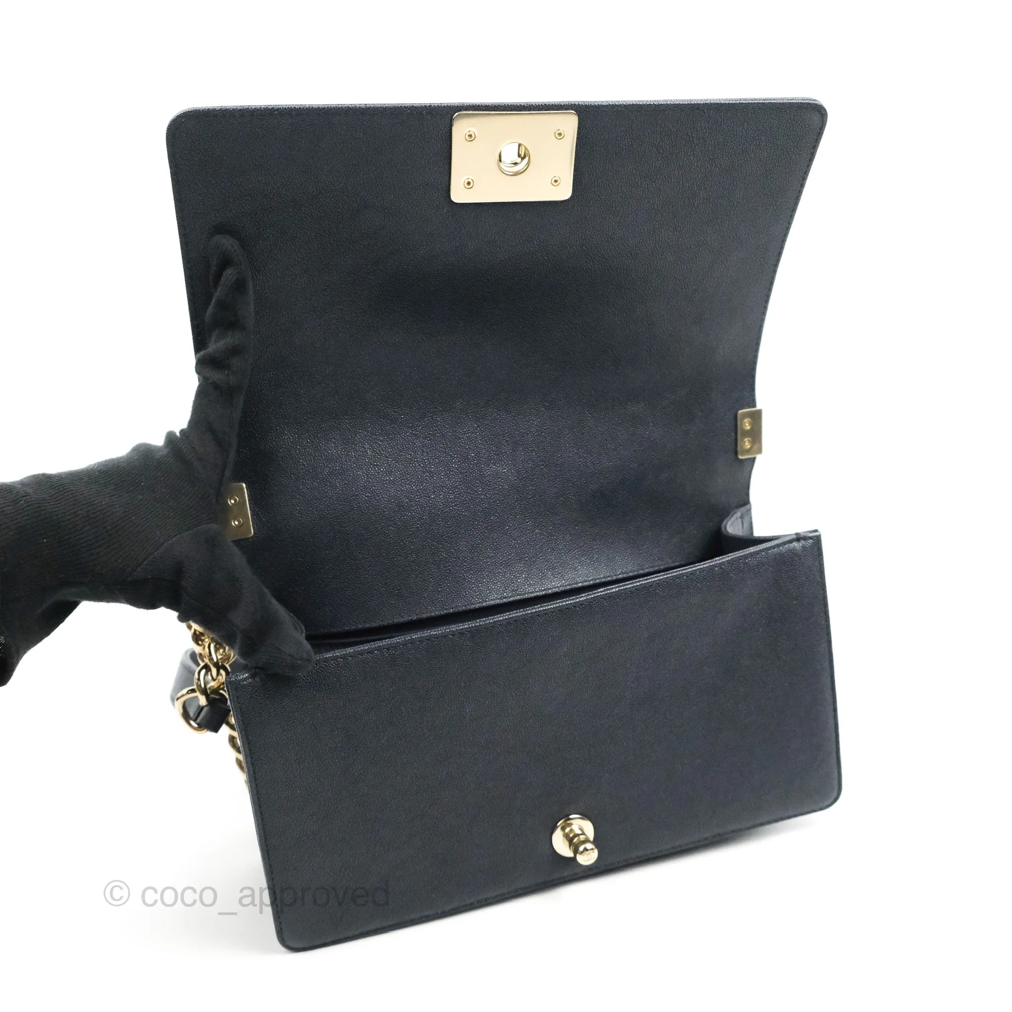 Chanel Chevron Medium Boy Dark Navy Caviar Gold Hardware