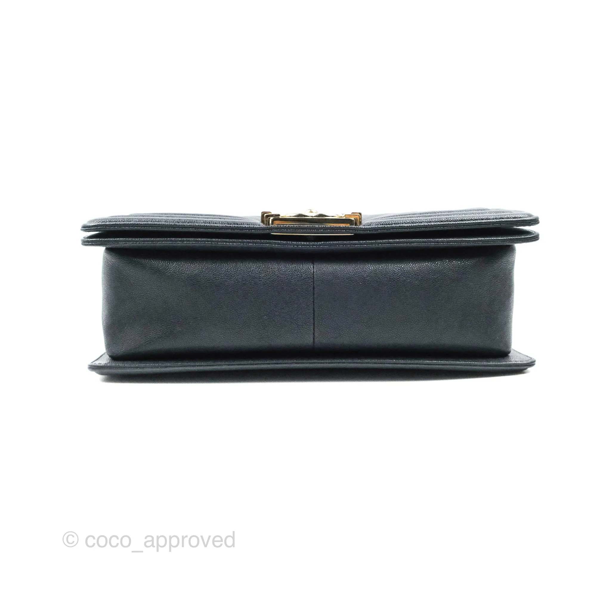 Chanel Chevron Medium Boy Dark Navy Caviar Gold Hardware