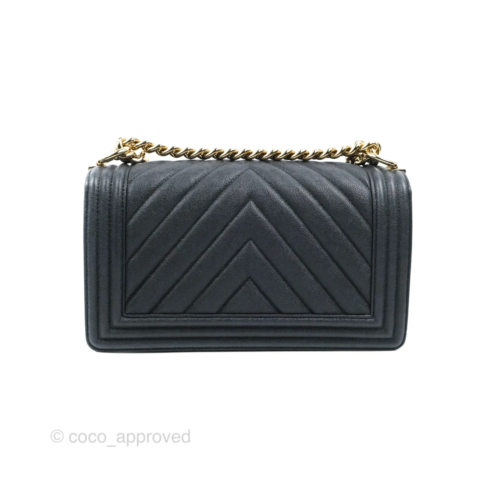 Chanel Chevron Medium Boy Dark Navy Caviar Gold Hardware