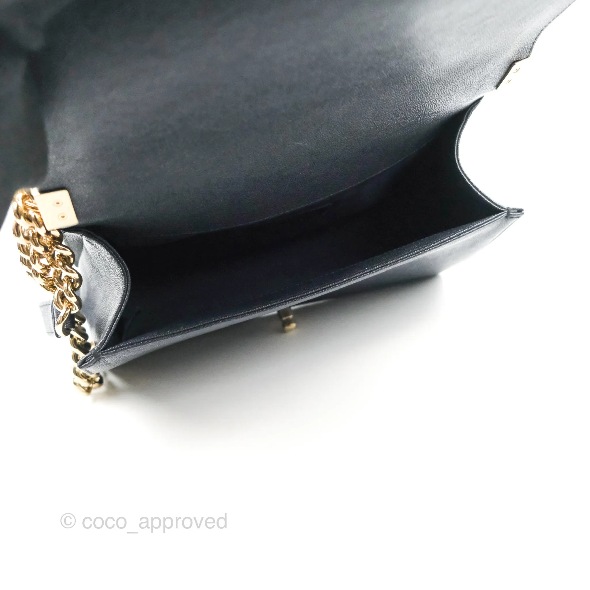 Chanel Chevron Medium Boy Dark Navy Caviar Gold Hardware
