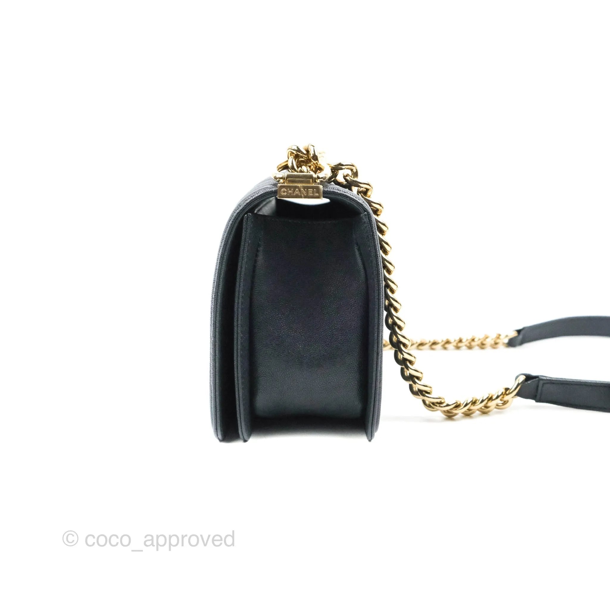 Chanel Chevron Medium Boy Dark Navy Caviar Gold Hardware