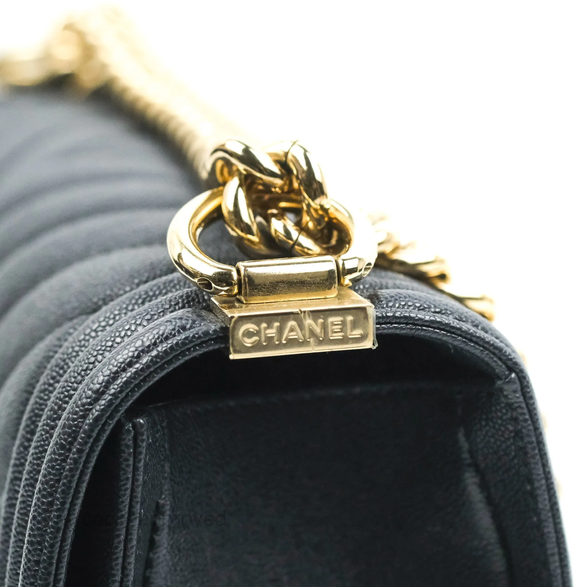 Chanel Chevron Medium Boy Dark Navy Caviar Gold Hardware
