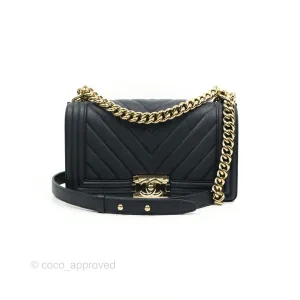 Chanel Chevron Medium Boy Dark Navy Caviar Gold Hardware