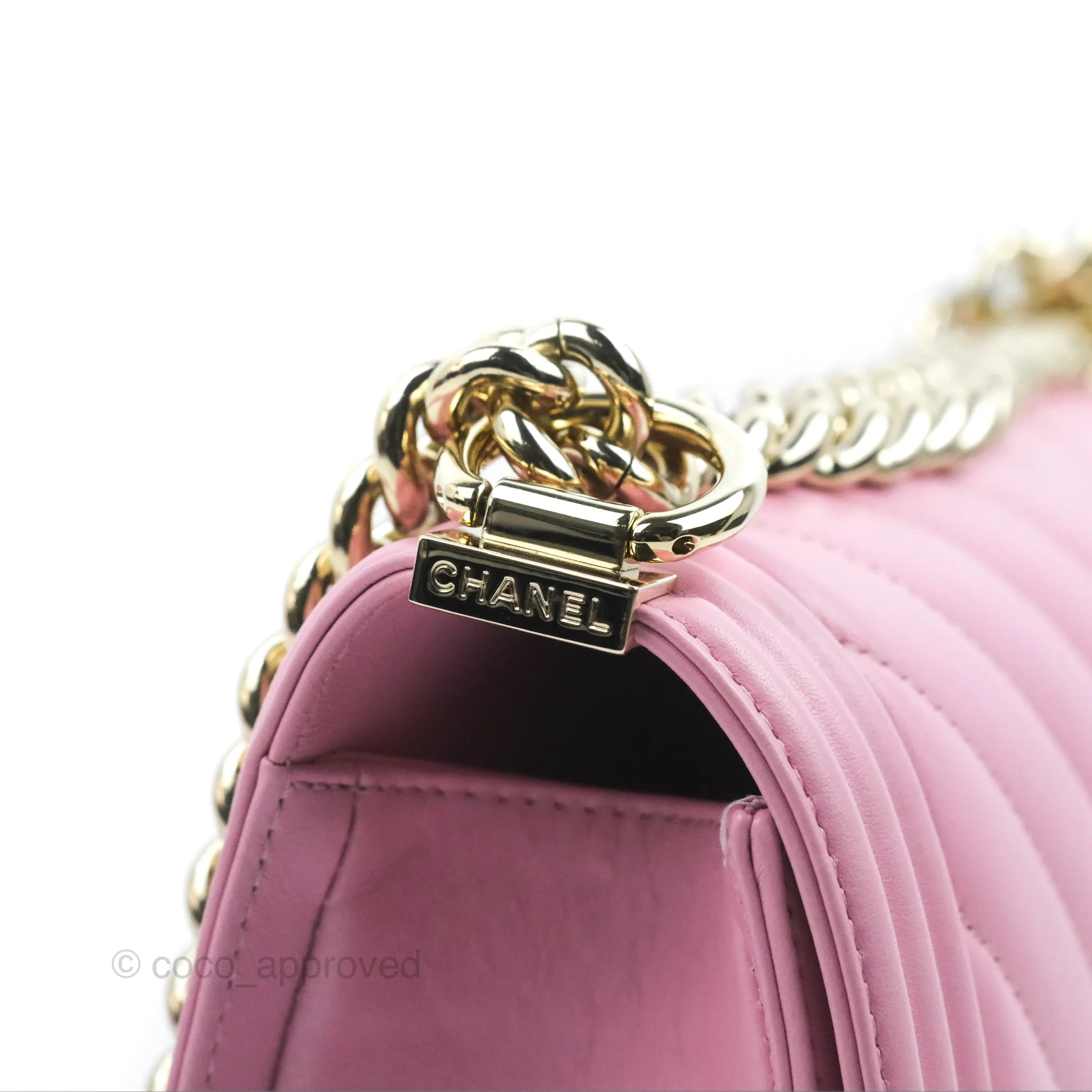 Chanel Chevron Medium Boy Pink Calfskin Gold Hardware