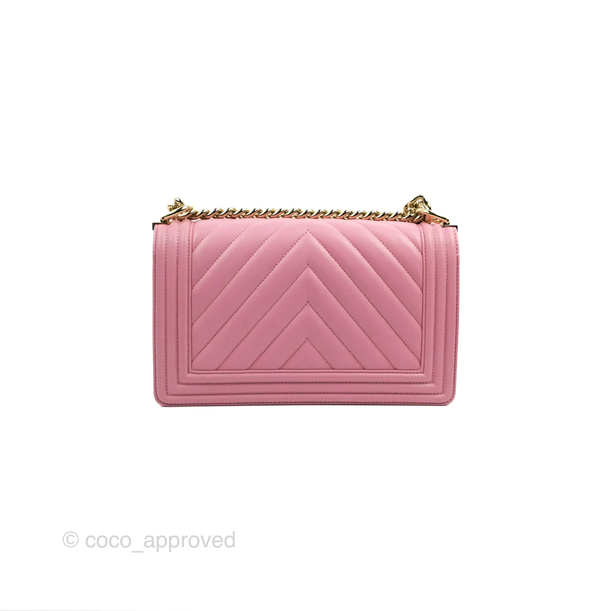 Chanel Chevron Medium Boy Pink Calfskin Gold Hardware