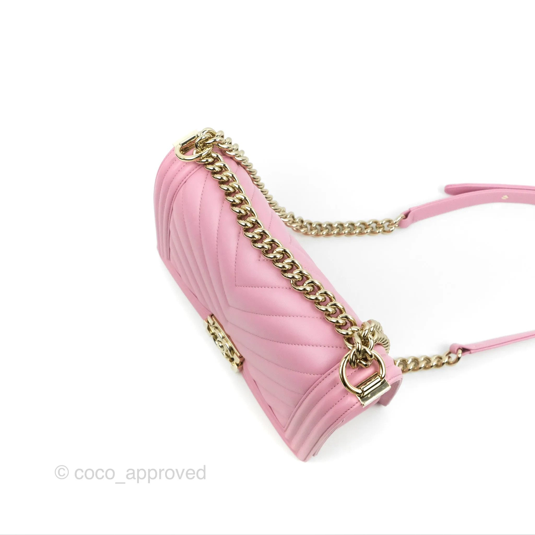 Chanel Chevron Medium Boy Pink Calfskin Gold Hardware