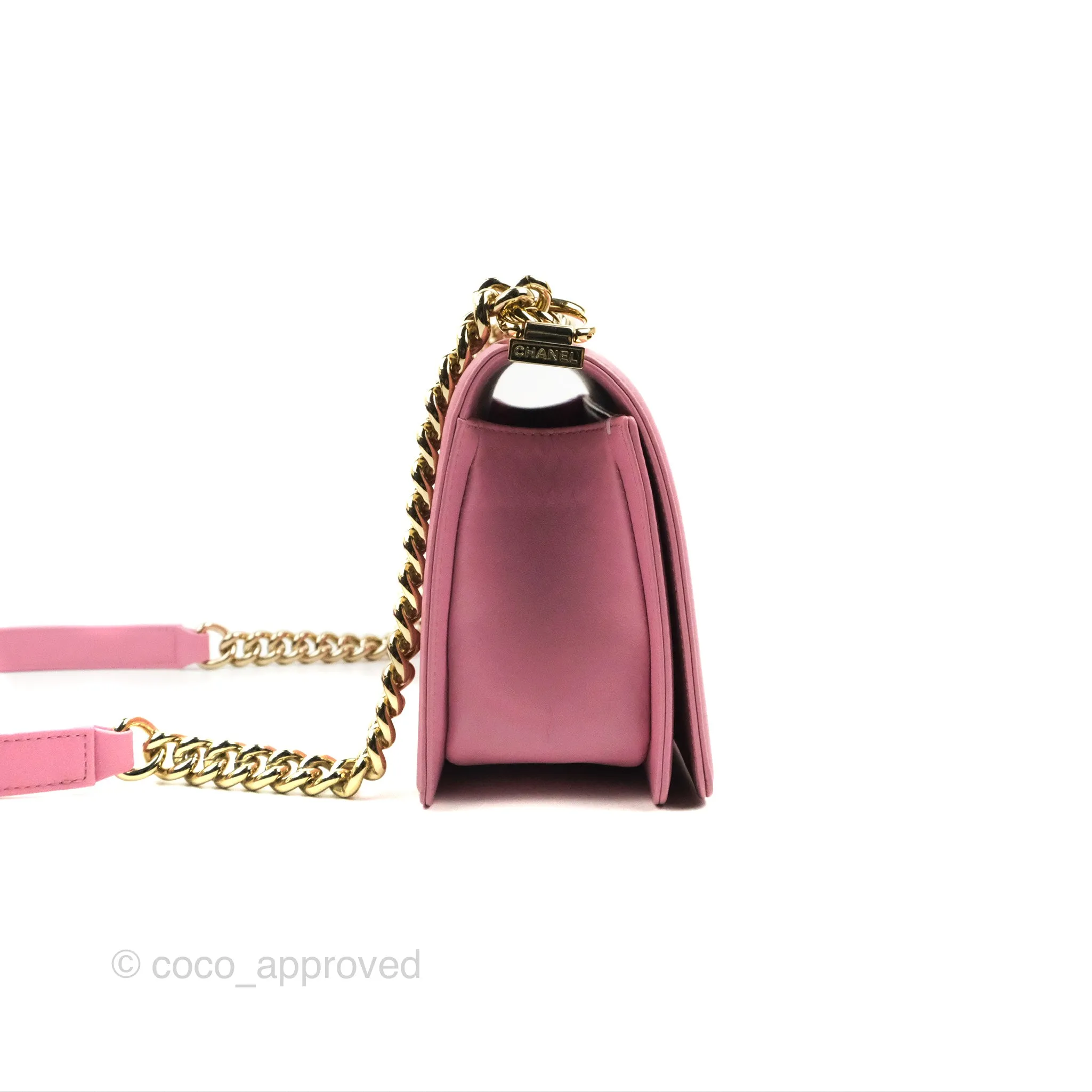 Chanel Chevron Medium Boy Pink Calfskin Gold Hardware
