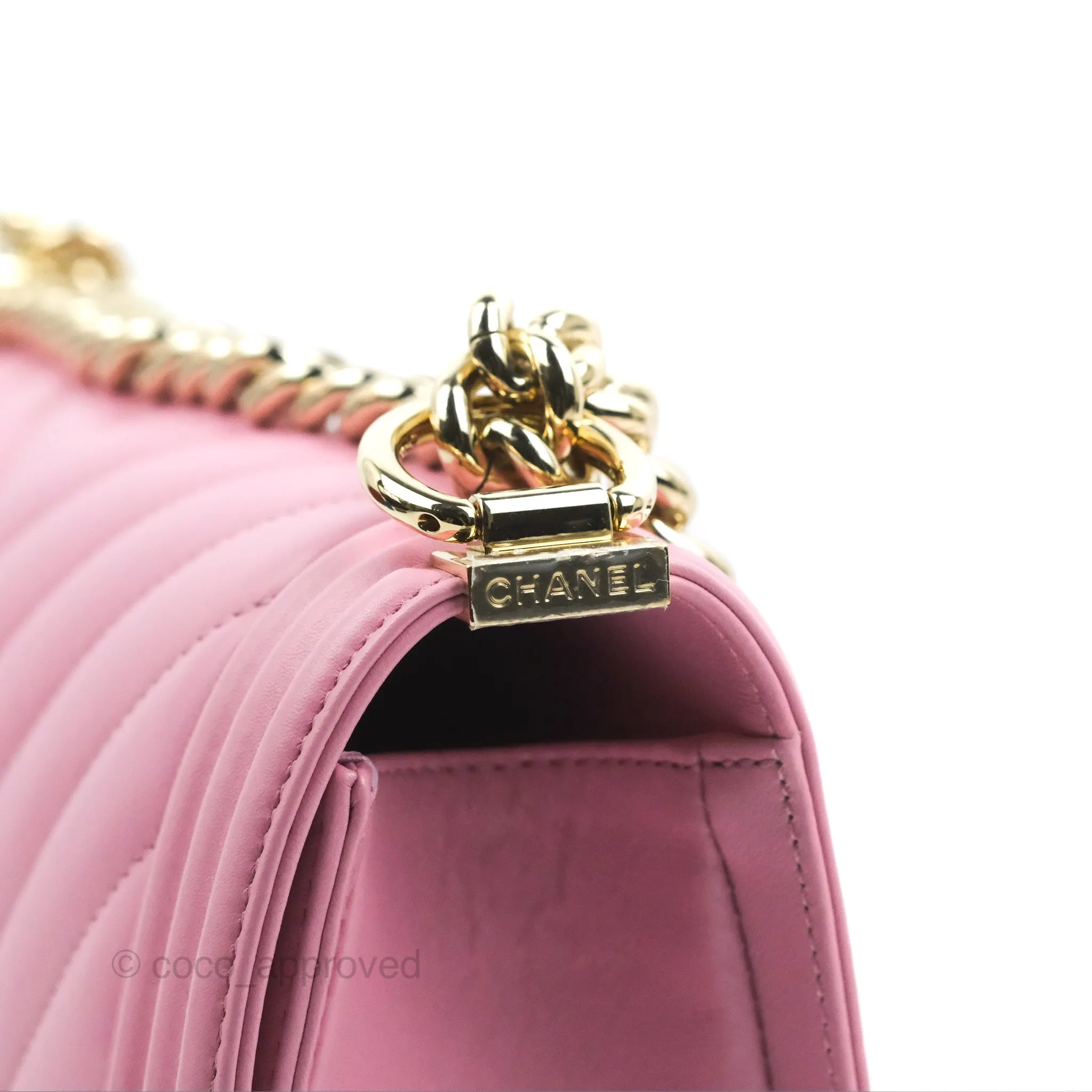 Chanel Chevron Medium Boy Pink Calfskin Gold Hardware