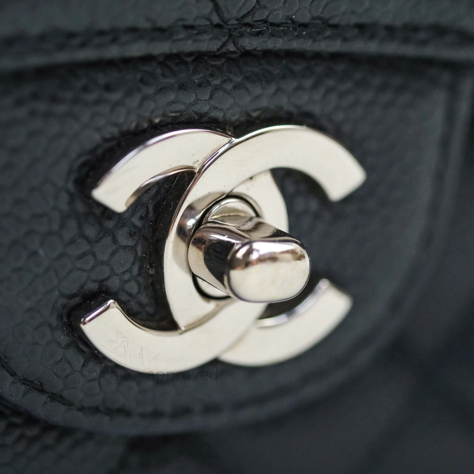 Chanel Classic M/L Medium Double Flap Bag Black Caviar Silver Hardware