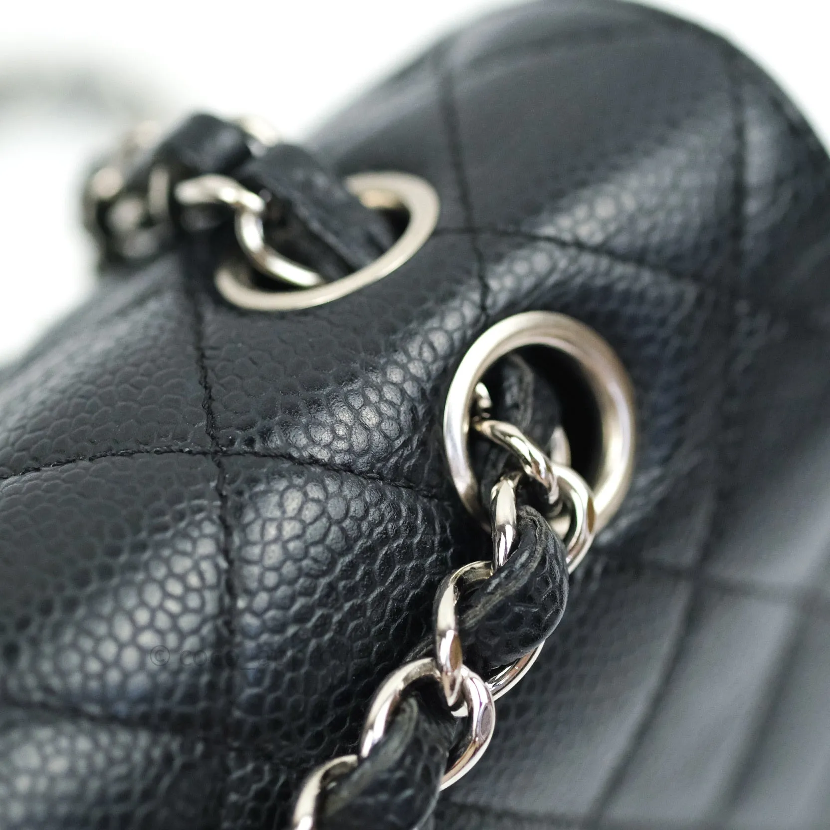 Chanel Classic M/L Medium Double Flap Bag Black Caviar Silver Hardware