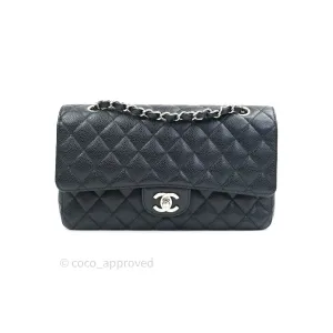 Chanel Classic M/L Medium Double Flap Bag Black Caviar Silver Hardware