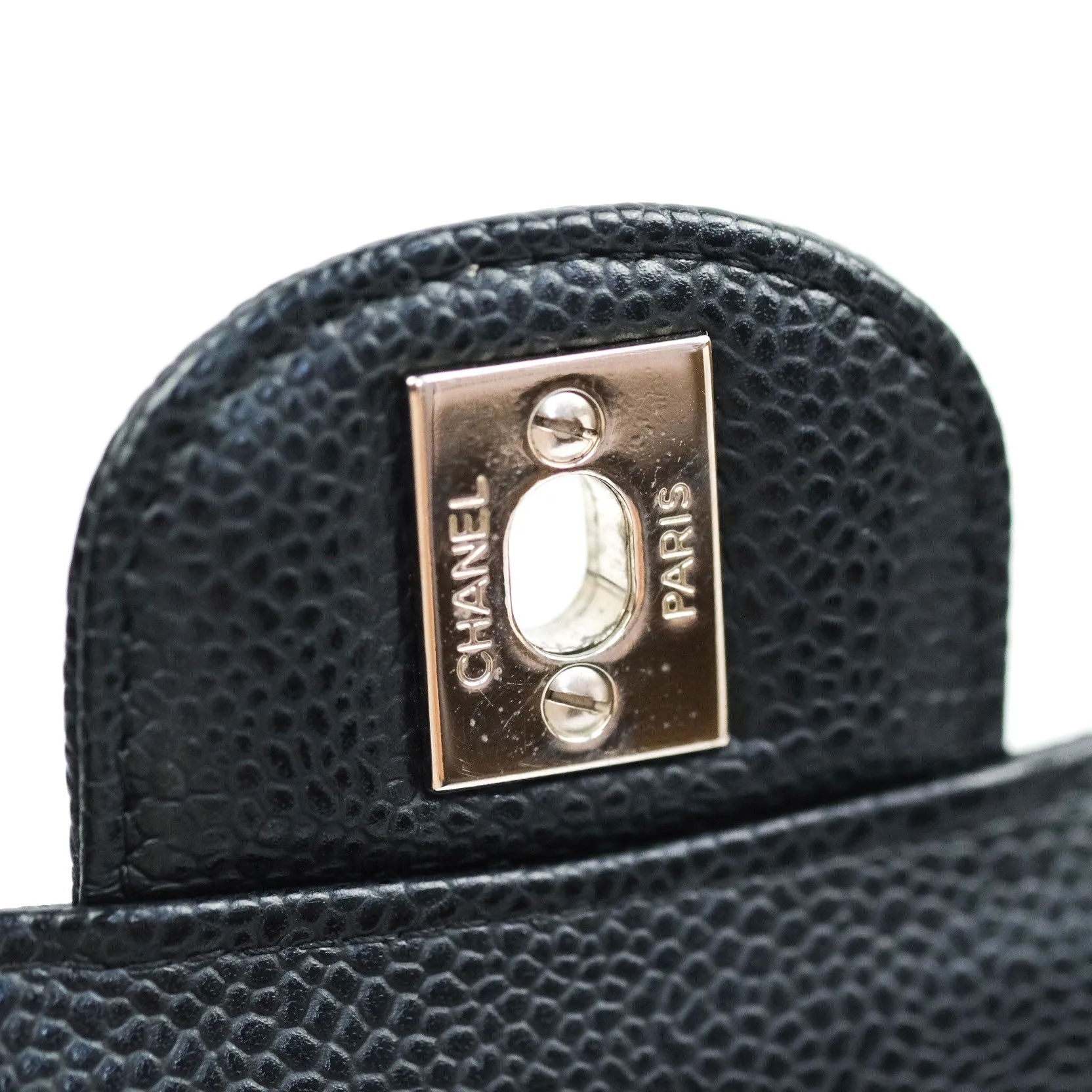 Chanel Classic M/L Medium Double Flap Bag Black Caviar Silver Hardware