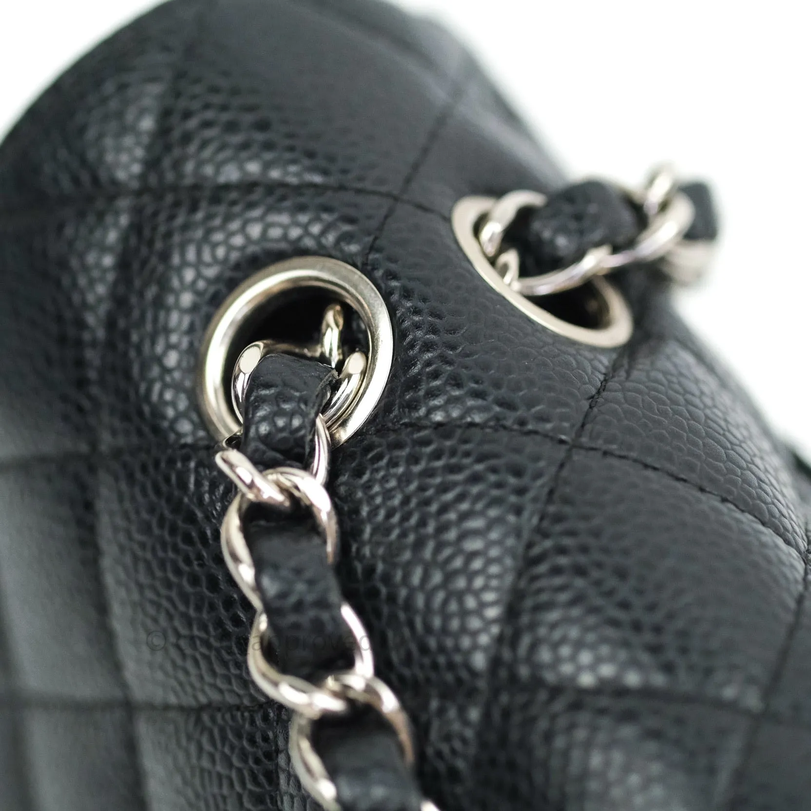 Chanel Classic M/L Medium Double Flap Bag Black Caviar Silver Hardware