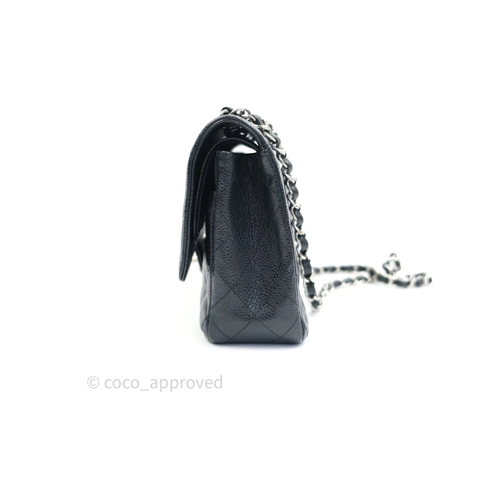 Chanel Classic M/L Medium Double Flap Bag Black Caviar Silver Hardware