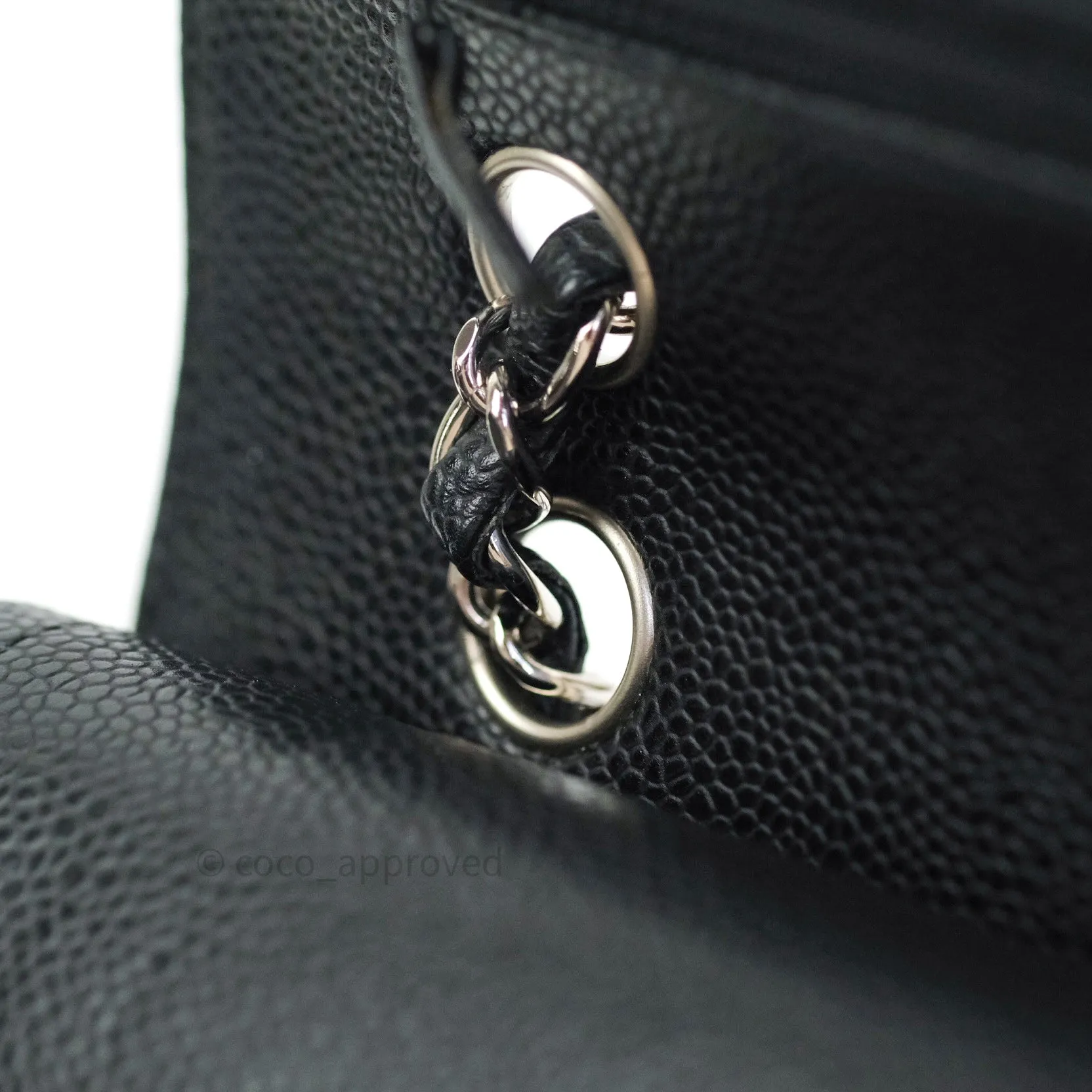 Chanel Classic M/L Medium Double Flap Bag Black Caviar Silver Hardware