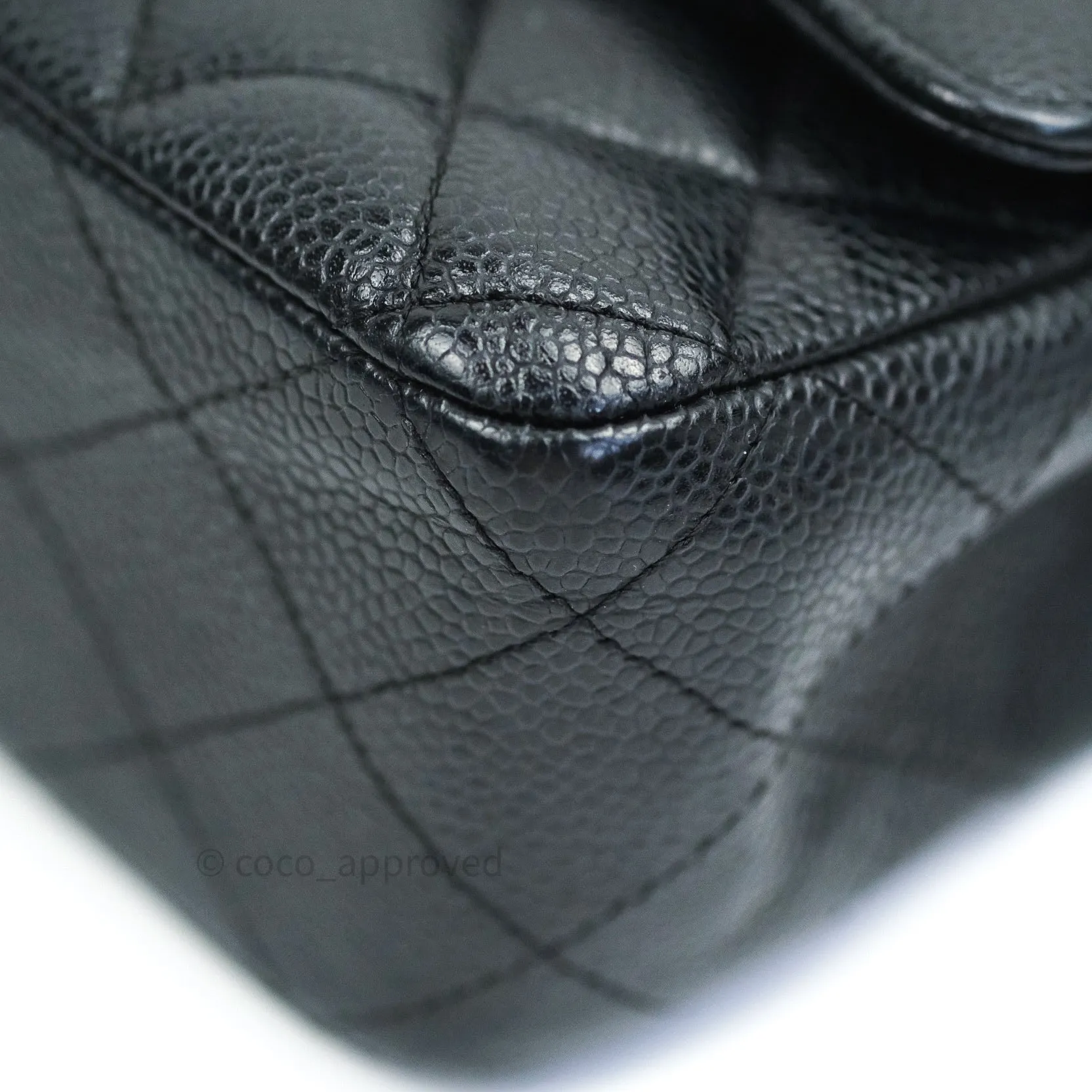 Chanel Classic M/L Medium Double Flap Bag Black Caviar Silver Hardware