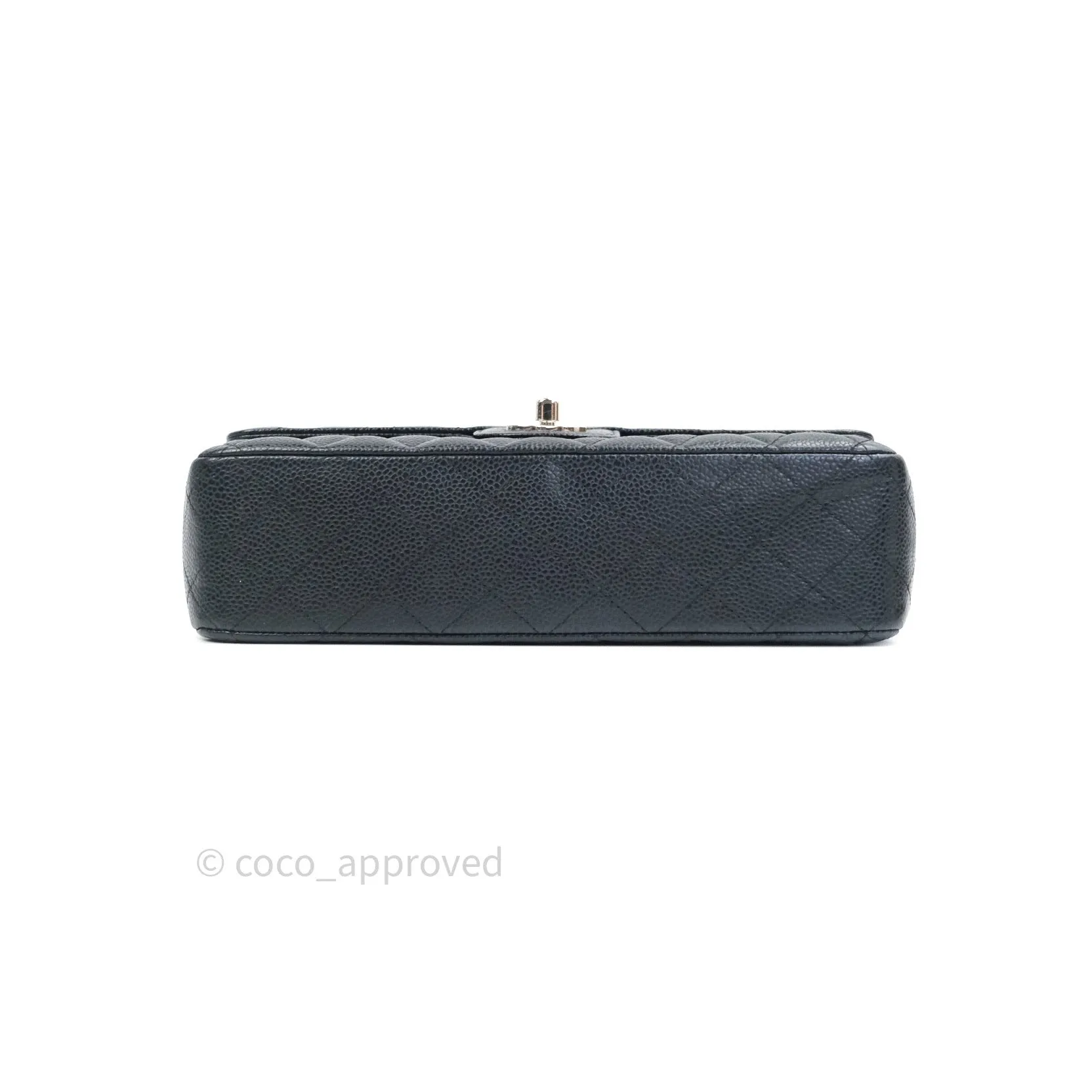 Chanel Classic M/L Medium Double Flap Bag Black Caviar Silver Hardware
