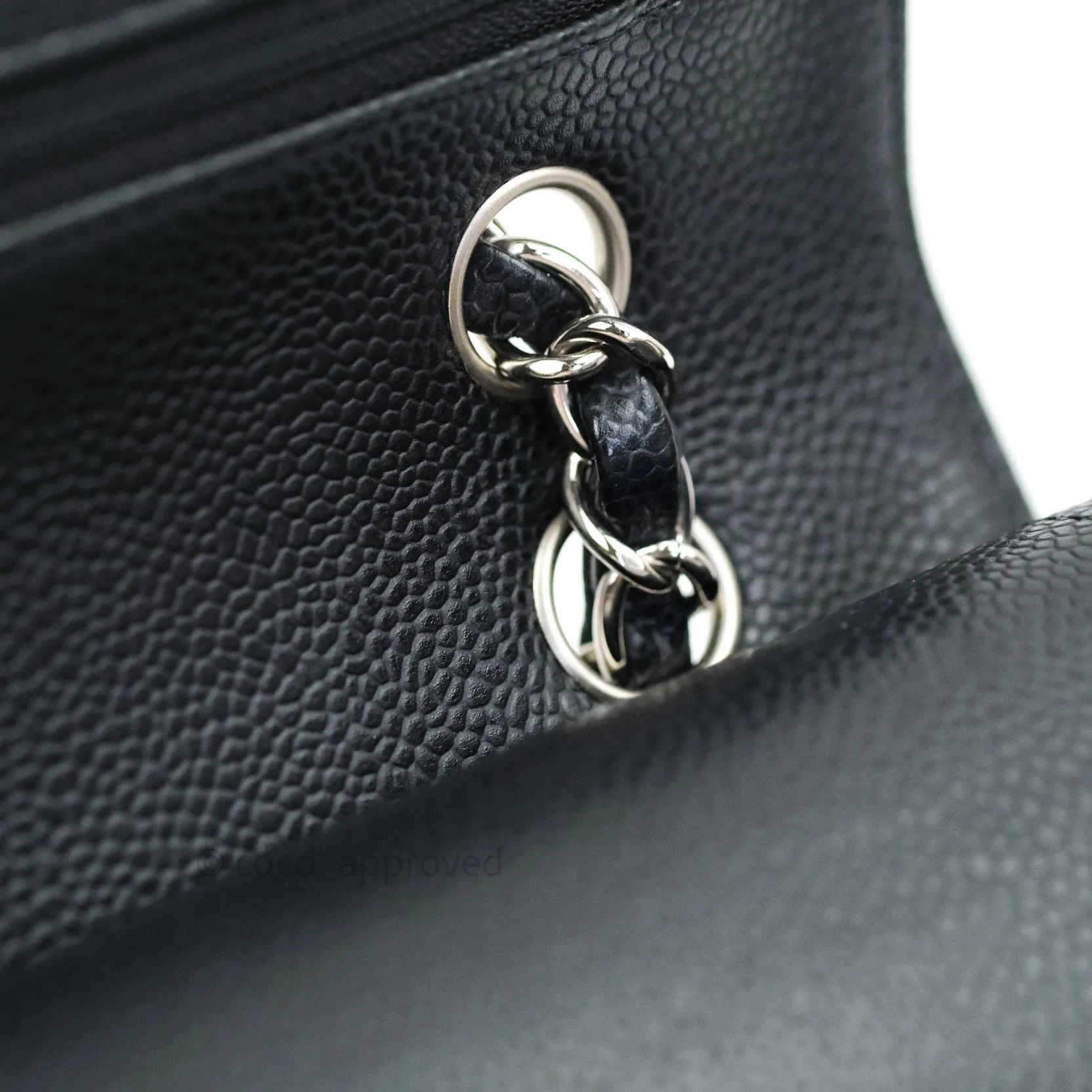 Chanel Classic M/L Medium Double Flap Bag Black Caviar Silver Hardware