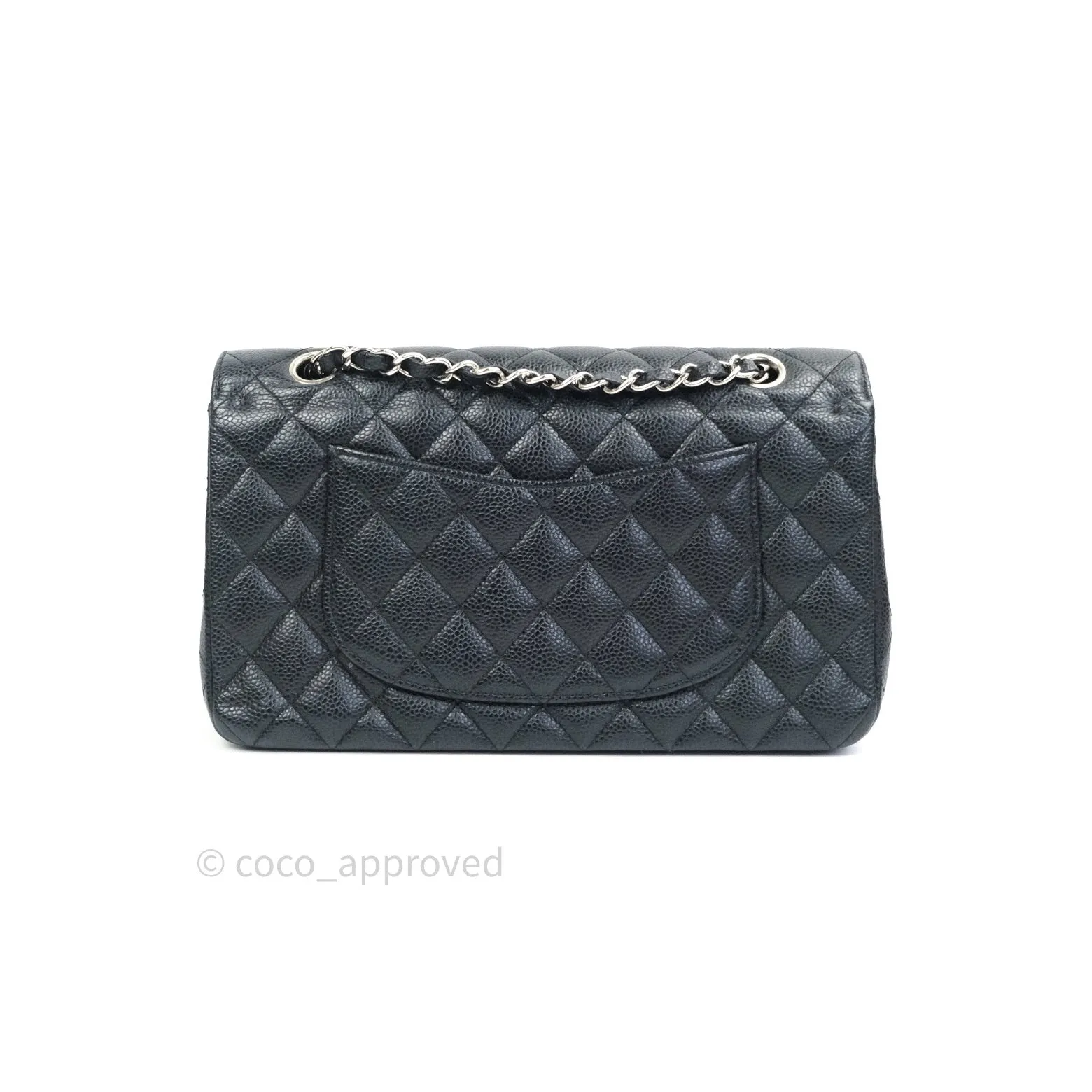 Chanel Classic M/L Medium Double Flap Bag Black Caviar Silver Hardware