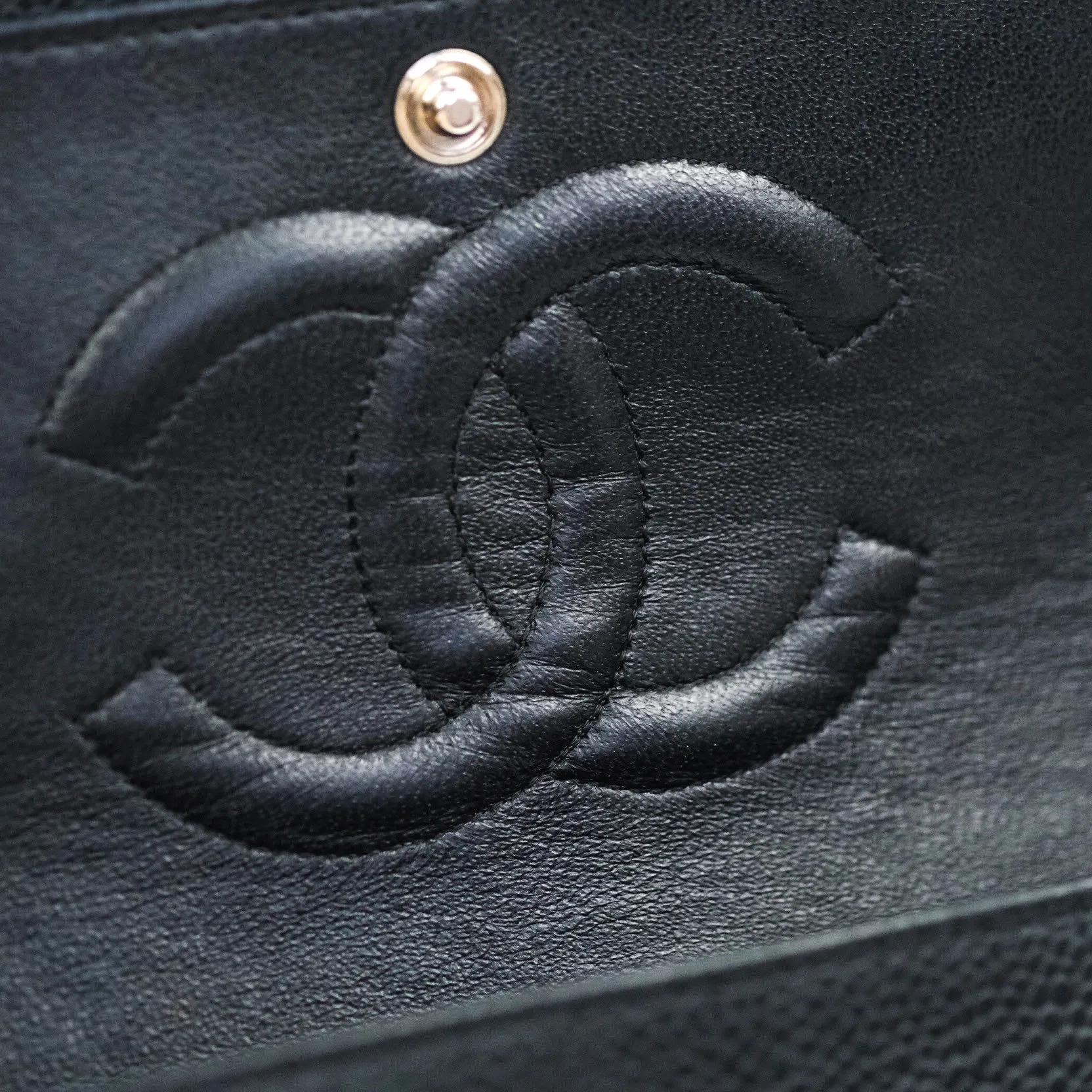 Chanel Classic M/L Medium Double Flap Bag Black Caviar Silver Hardware
