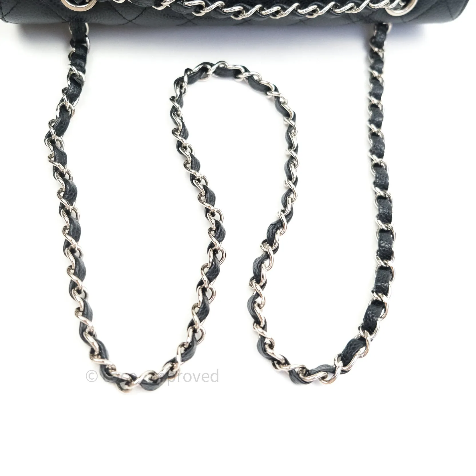 Chanel Classic M/L Medium Double Flap Bag Black Caviar Silver Hardware