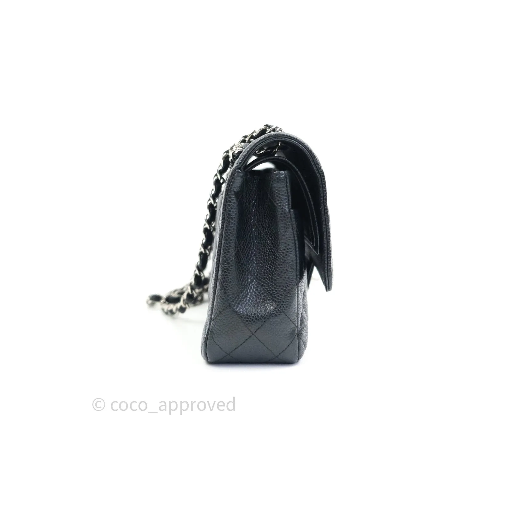 Chanel Classic M/L Medium Double Flap Bag Black Caviar Silver Hardware