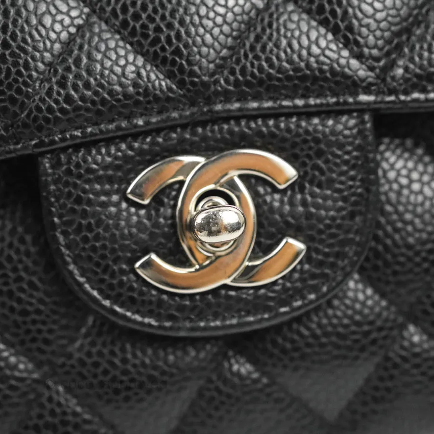 Chanel Classic M/L Medium Flap Quilted Black Caviar Silver Hardware