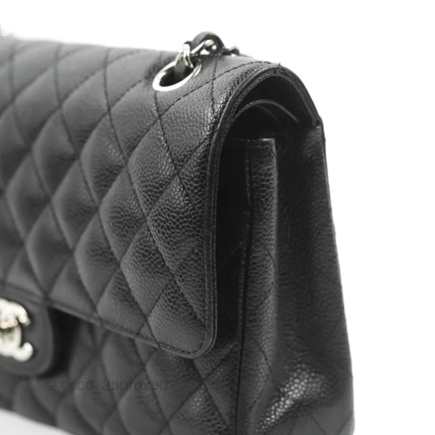 Chanel Classic M/L Medium Flap Quilted Black Caviar Silver Hardware