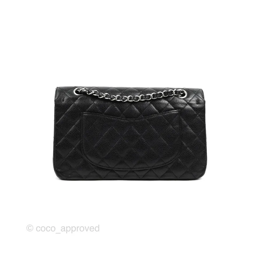 Chanel Classic M/L Medium Flap Quilted Black Caviar Silver Hardware