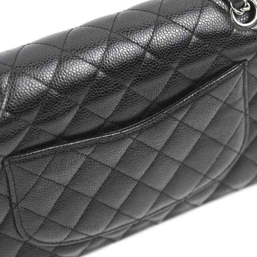 Chanel Classic M/L Medium Flap Quilted Black Caviar Silver Hardware