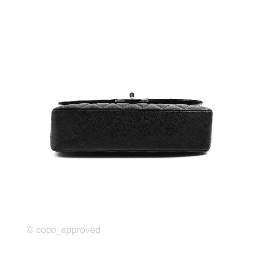 Chanel Classic M/L Medium Flap Quilted Black Caviar Silver Hardware