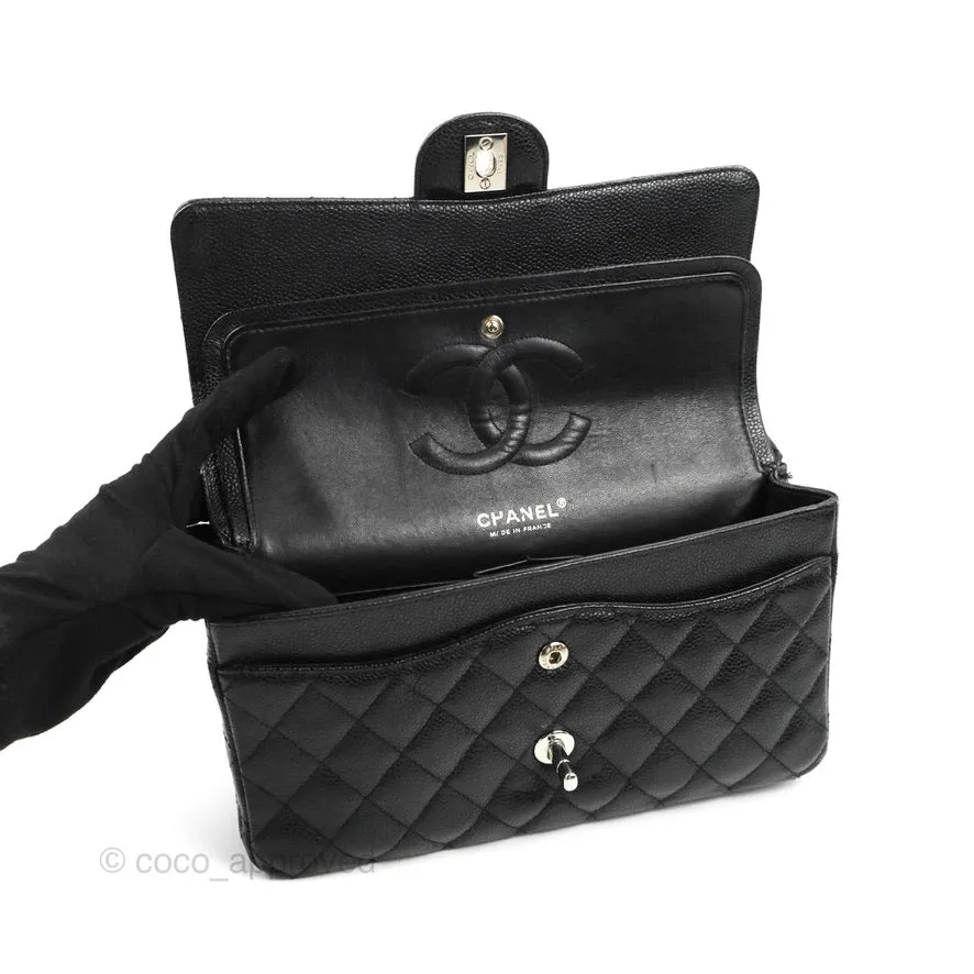Chanel Classic M/L Medium Flap Quilted Black Caviar Silver Hardware