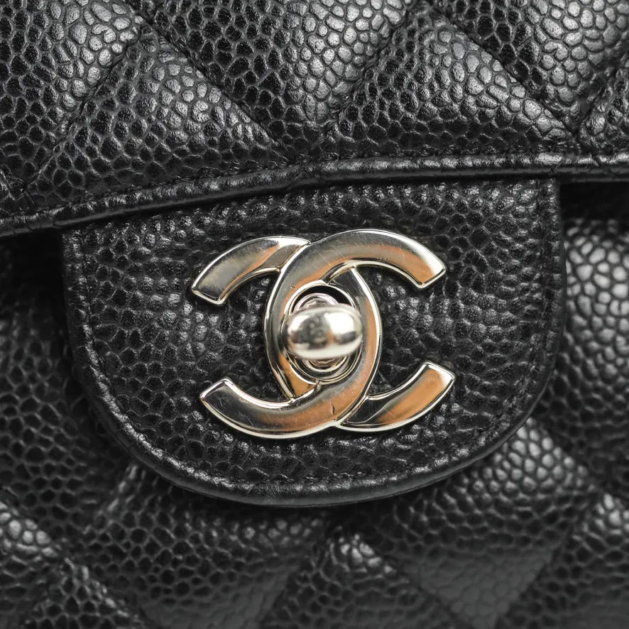 Chanel Classic M/L Medium Flap Quilted Black Caviar Silver Hardware