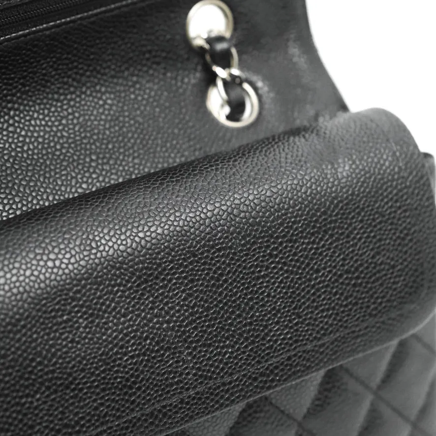 Chanel Classic M/L Medium Flap Quilted Black Caviar Silver Hardware