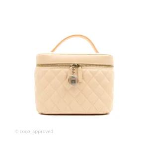 Chanel Classic Vanity Pouch with Handle Light Beige Lambskin Gold Hardware