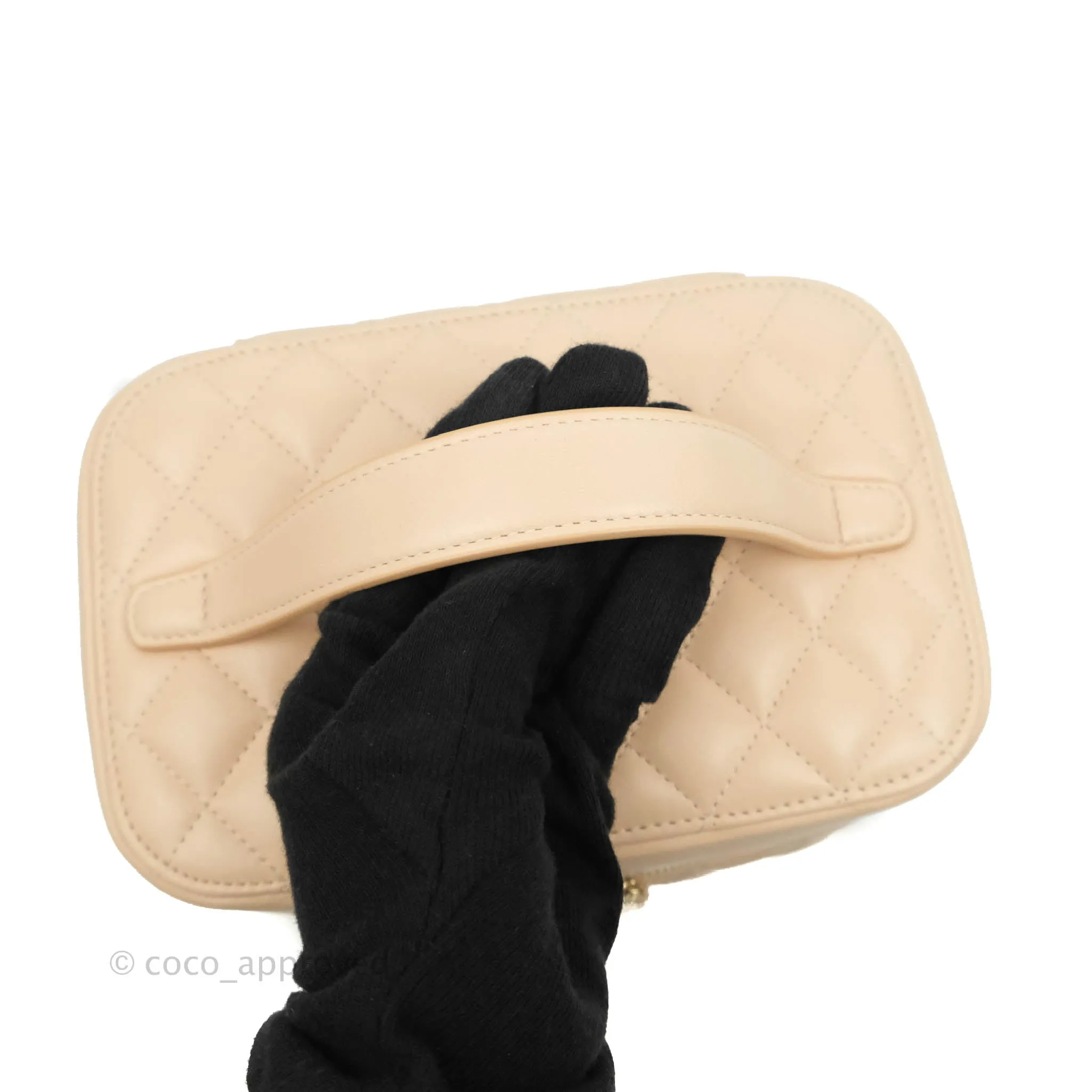 Chanel Classic Vanity Pouch with Handle Light Beige Lambskin Gold Hardware