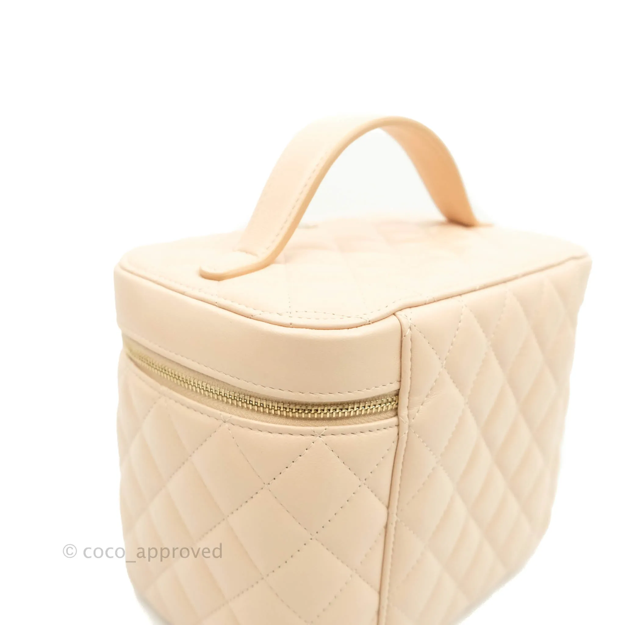 Chanel Classic Vanity Pouch with Handle Light Beige Lambskin Gold Hardware