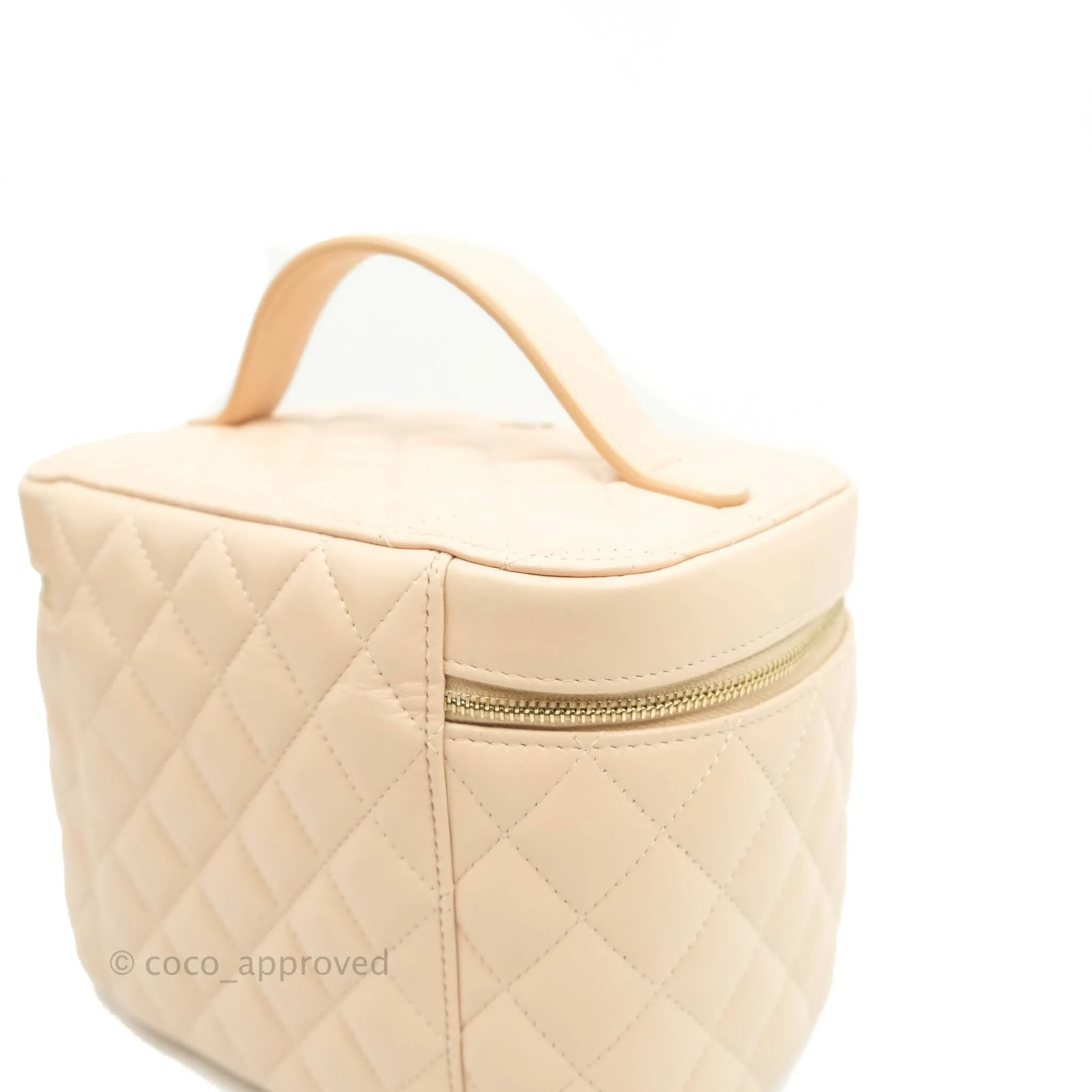 Chanel Classic Vanity Pouch with Handle Light Beige Lambskin Gold Hardware
