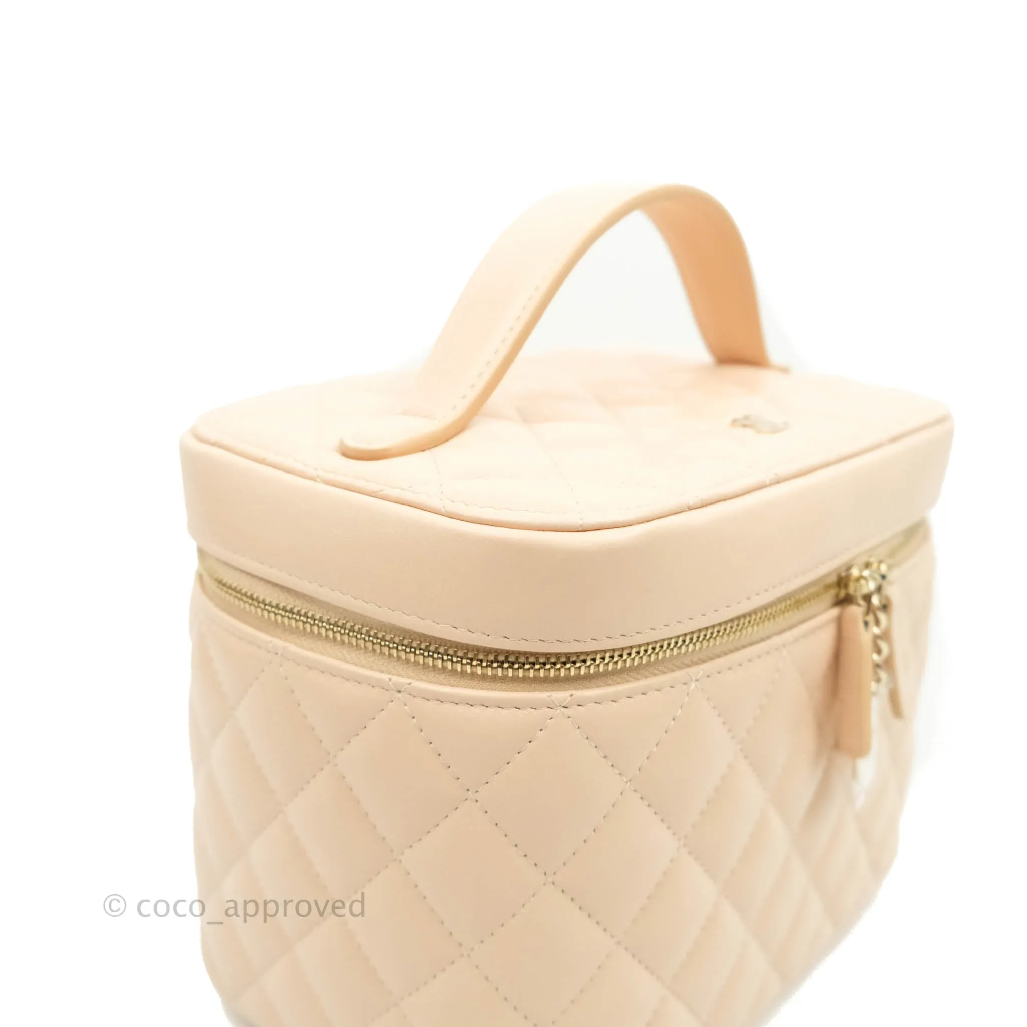 Chanel Classic Vanity Pouch with Handle Light Beige Lambskin Gold Hardware