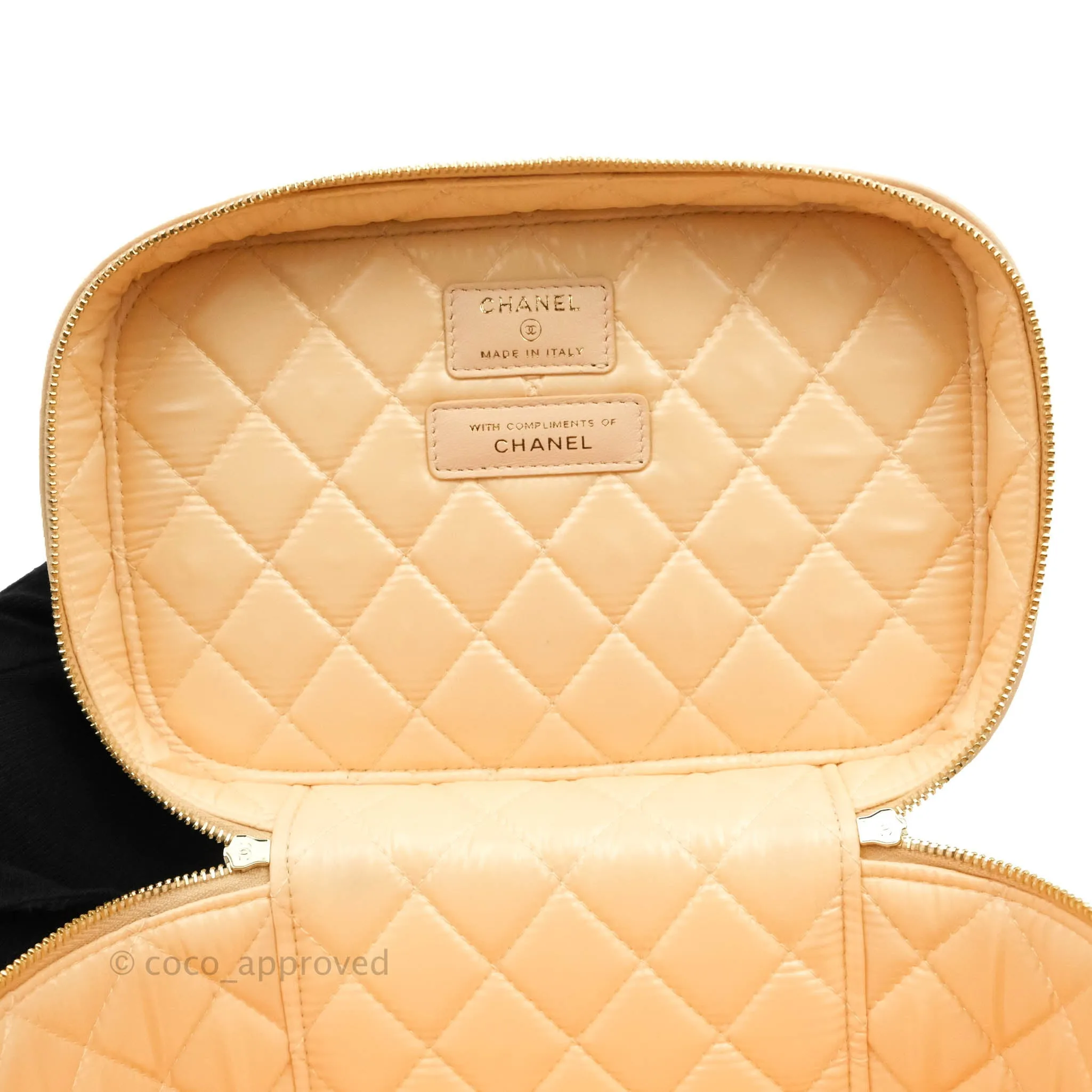 Chanel Classic Vanity Pouch with Handle Light Beige Lambskin Gold Hardware