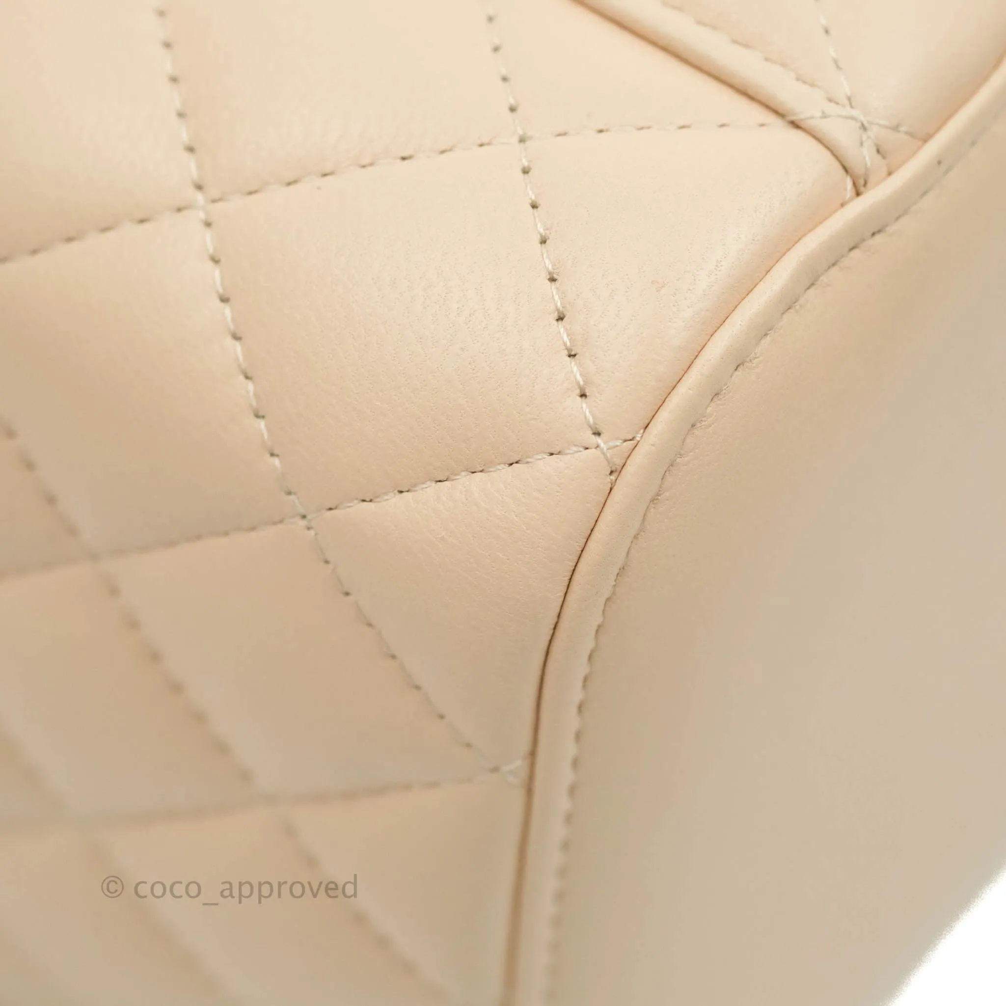 Chanel Classic Vanity Pouch with Handle Light Beige Lambskin Gold Hardware